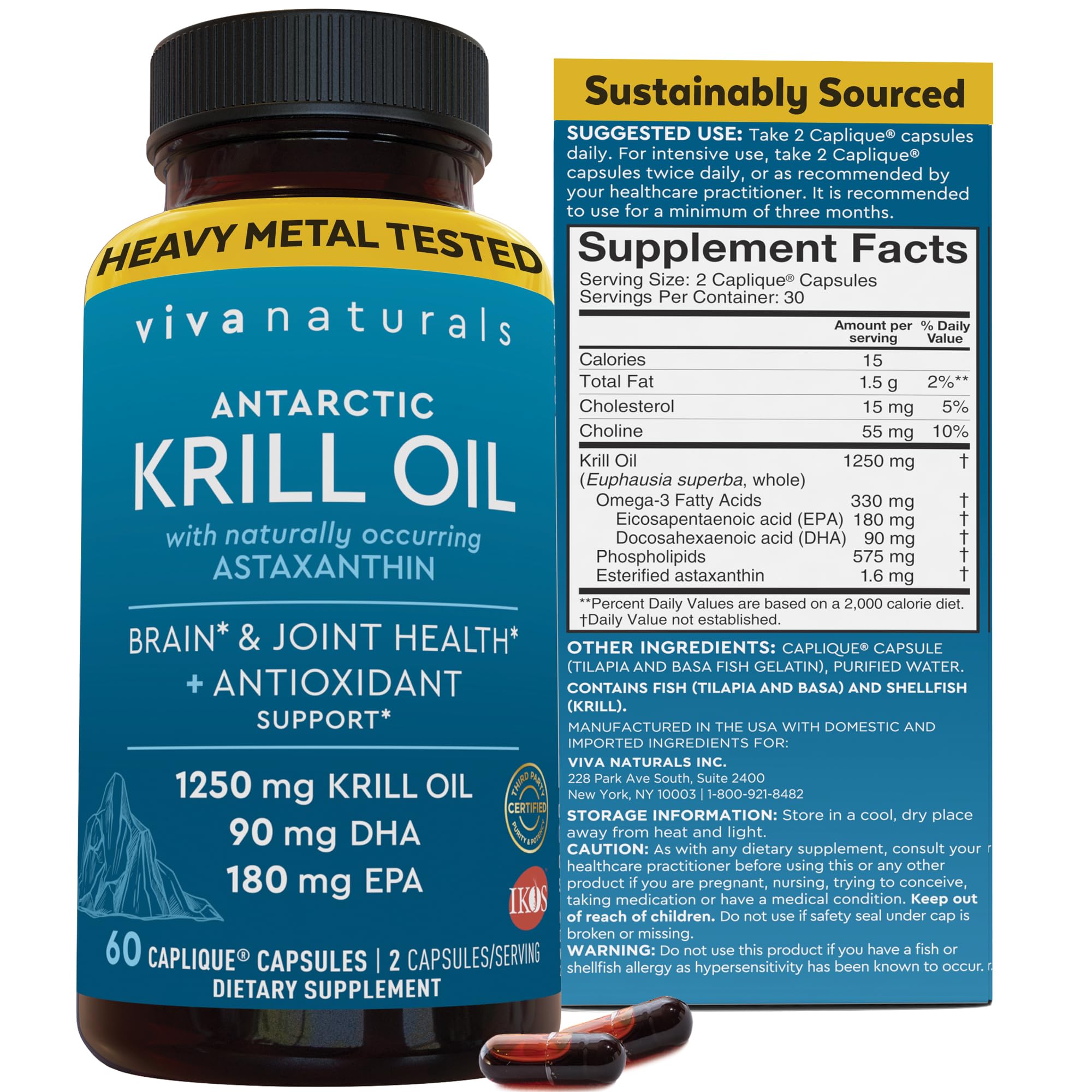 Viva Naturals Krill Oil 1250mg front view with packaging