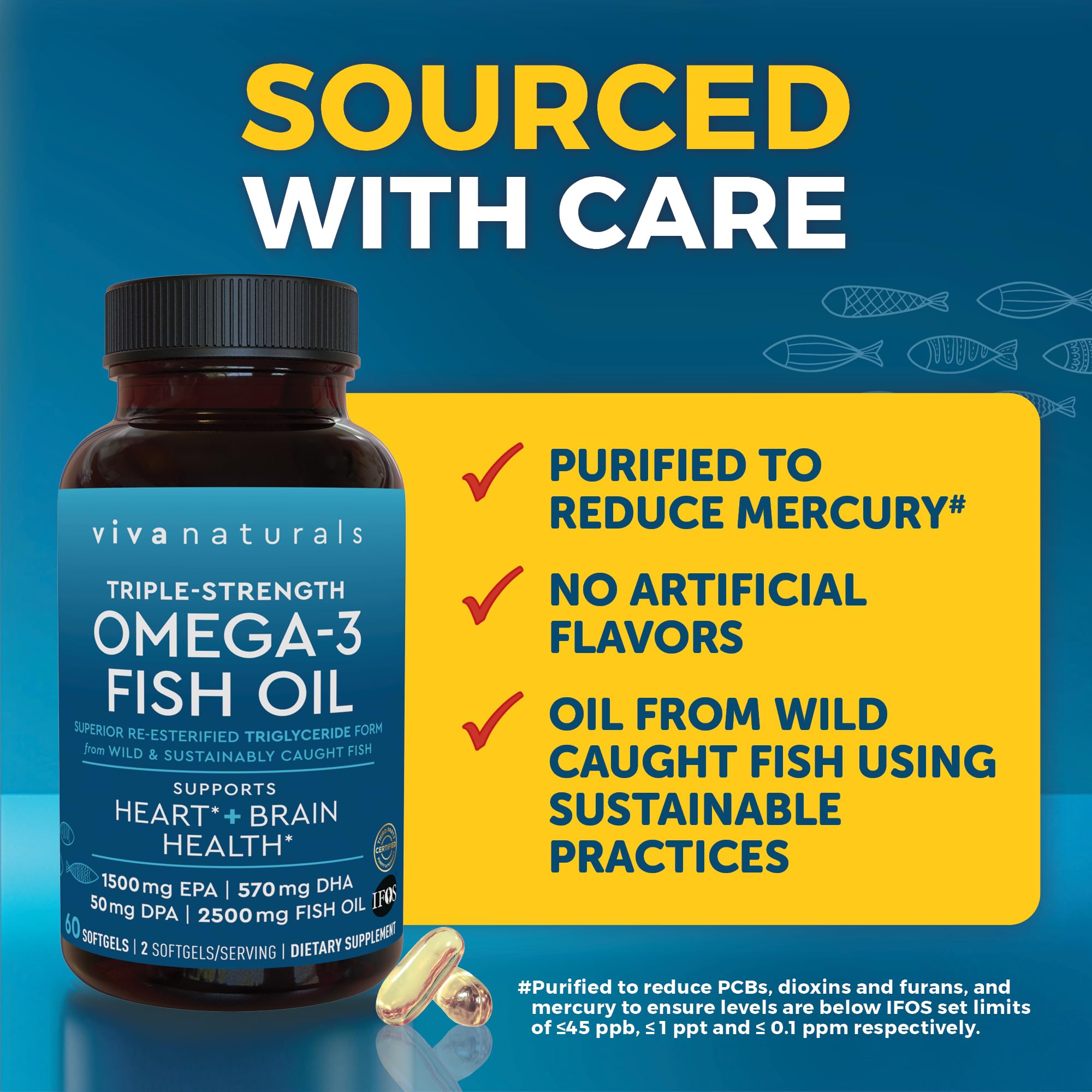 Viva Naturals Omega-3 Fish Oil softgels in a hand