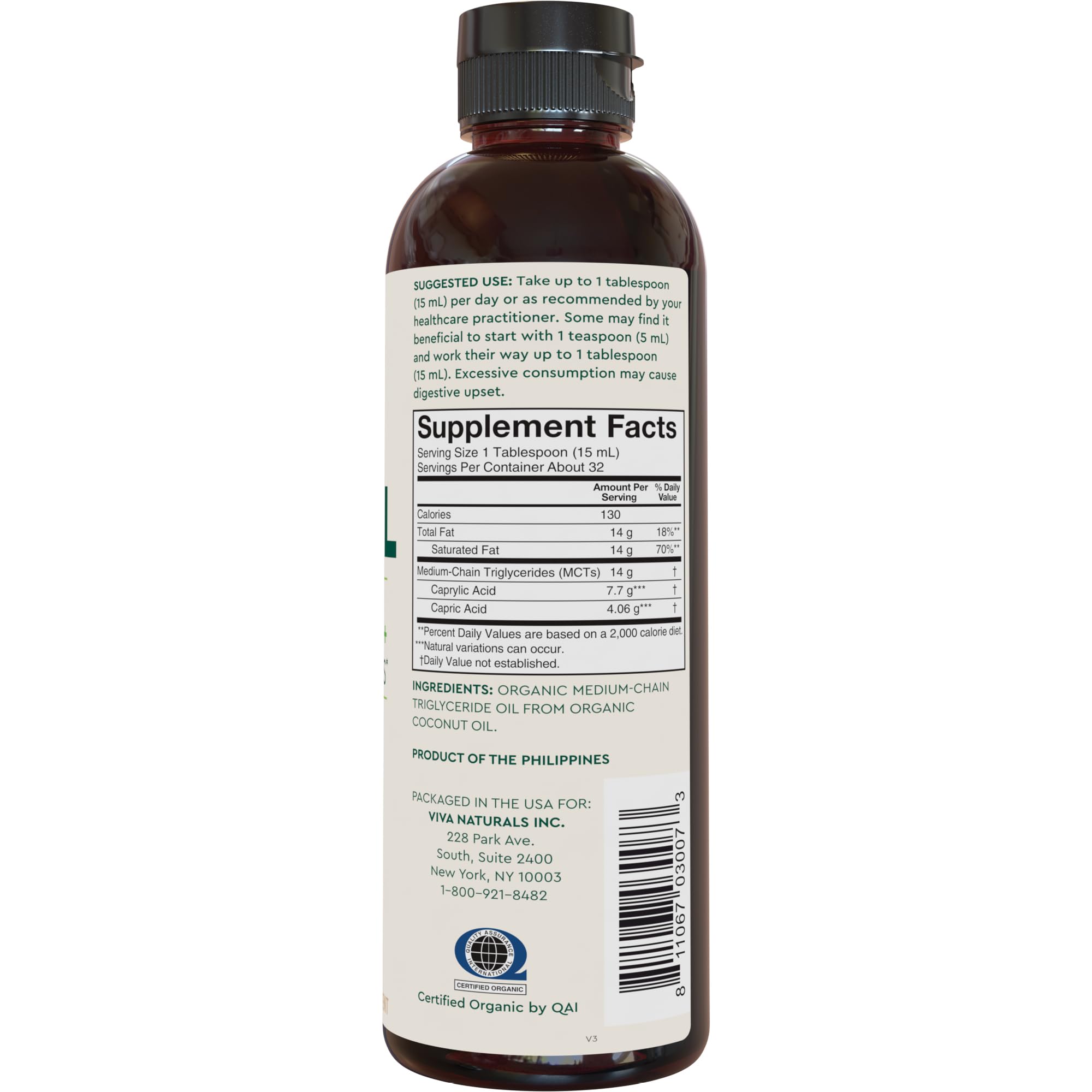 Viva Naturals Organic MCT Oil 472g label close-up