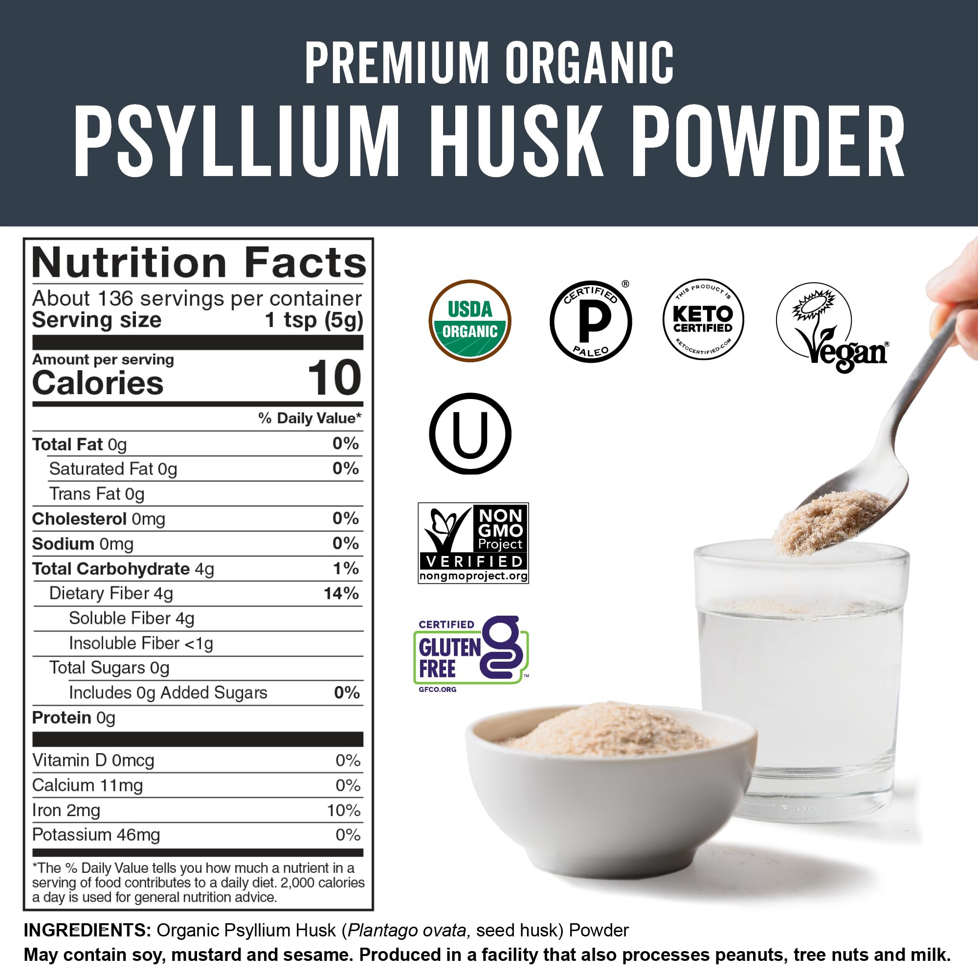 Viva Naturals Psyllium Husk Powder in a bowl