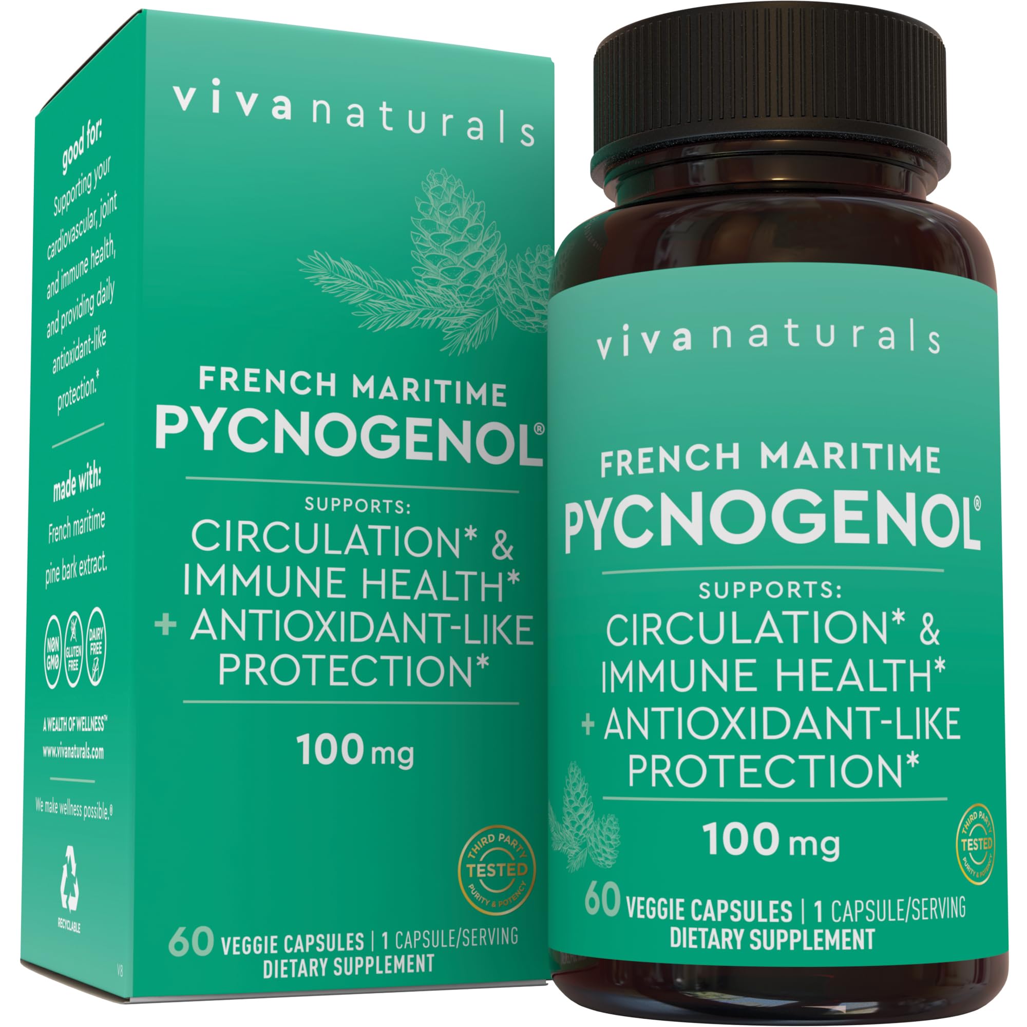 Viva Naturals Pycnogenol 100 mg Capsules front view