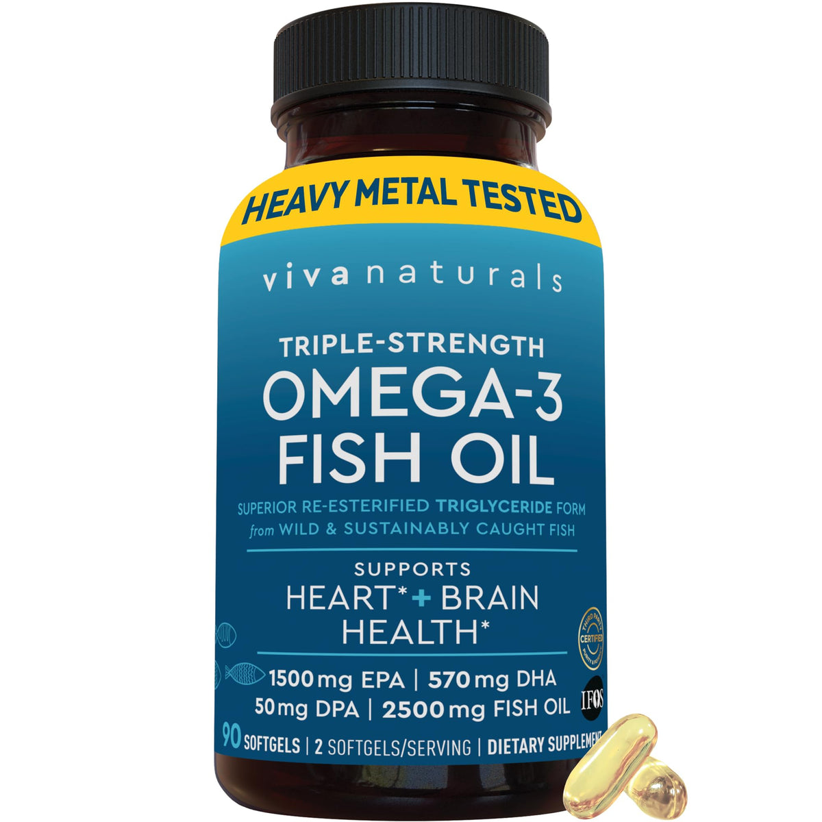Viva Naturals Triple Strength Omega-3 Fish Oil 2500mg front view