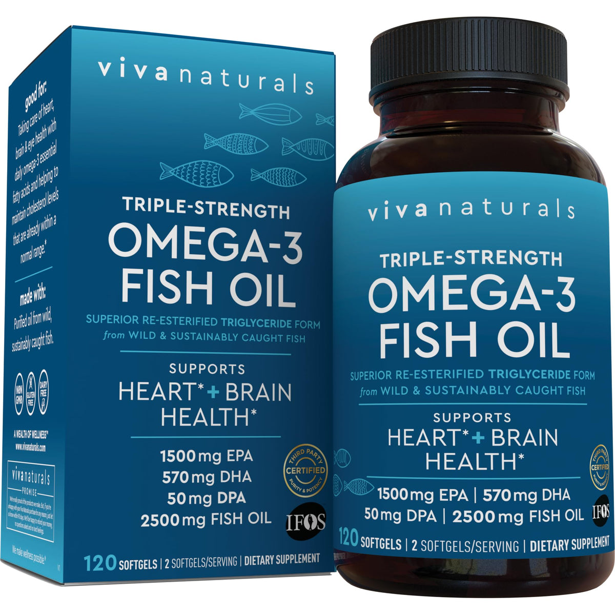 Viva Naturals Triple Strength Omega-3 Fish Oil 2500mg softgel front view