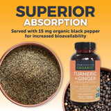 Viva Naturals Turmeric and Ginger Supplement bottle on a table