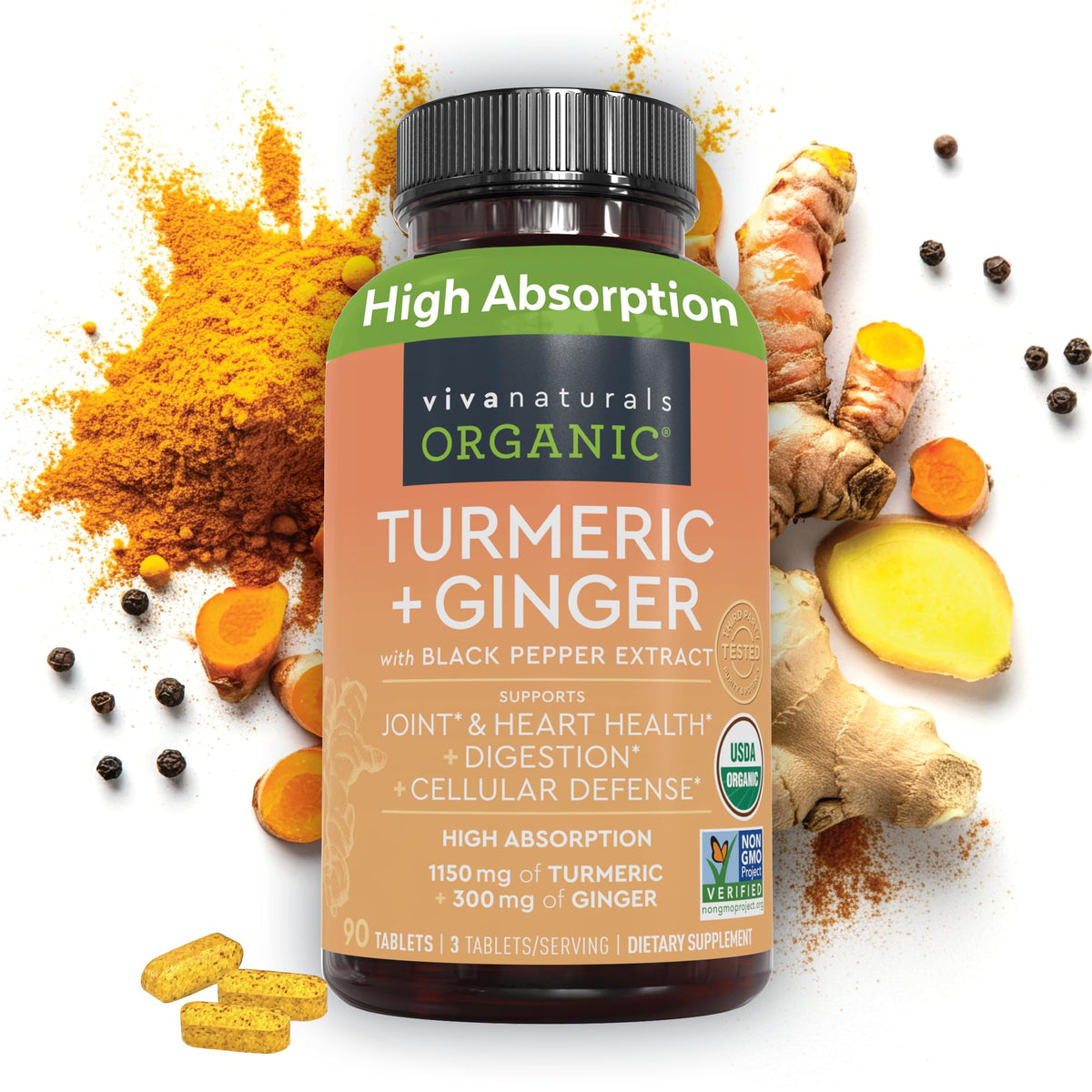 Viva Naturals Turmeric and Ginger Supplement front view
