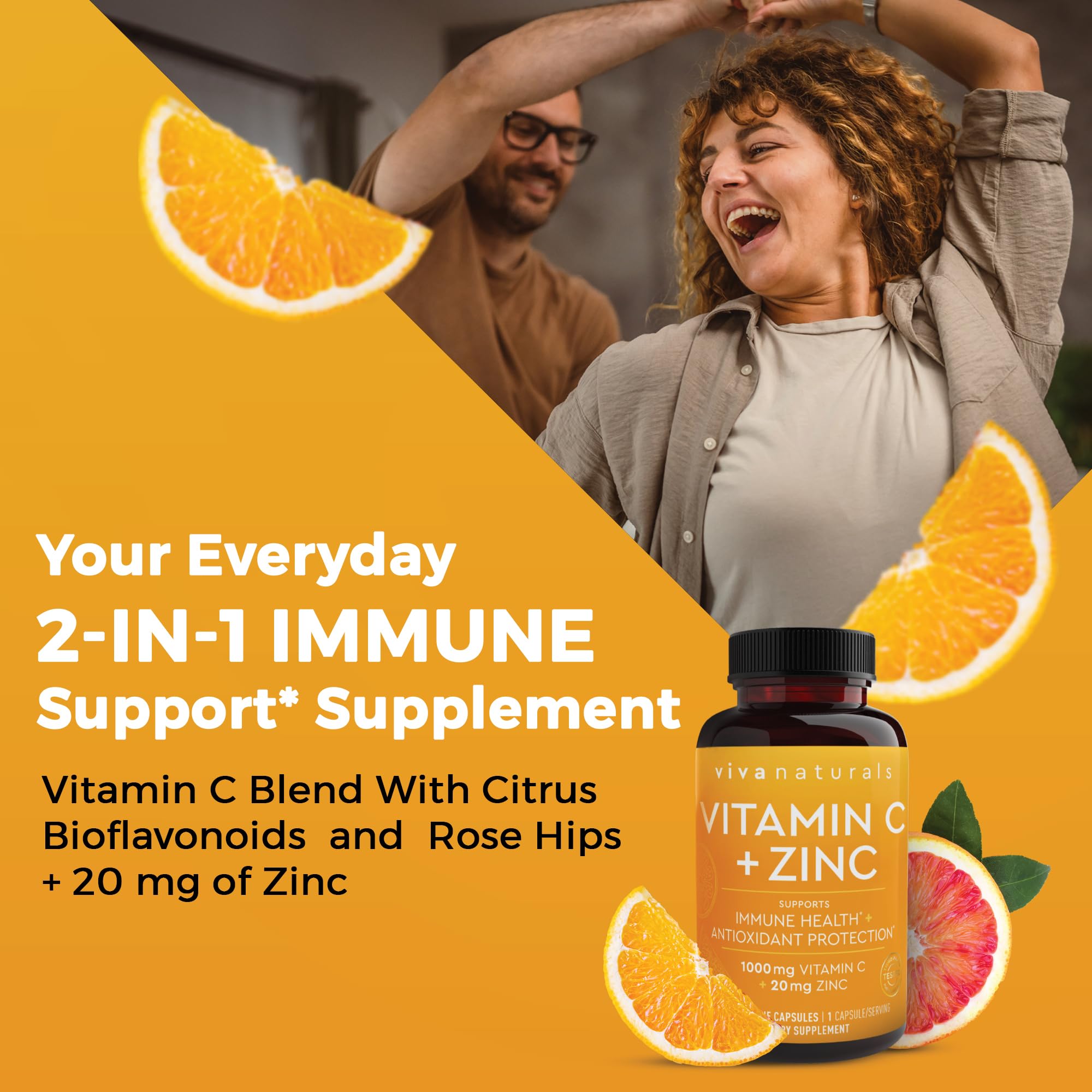Viva Naturals Vitamin C + Zinc Sulfate capsules bottle with label