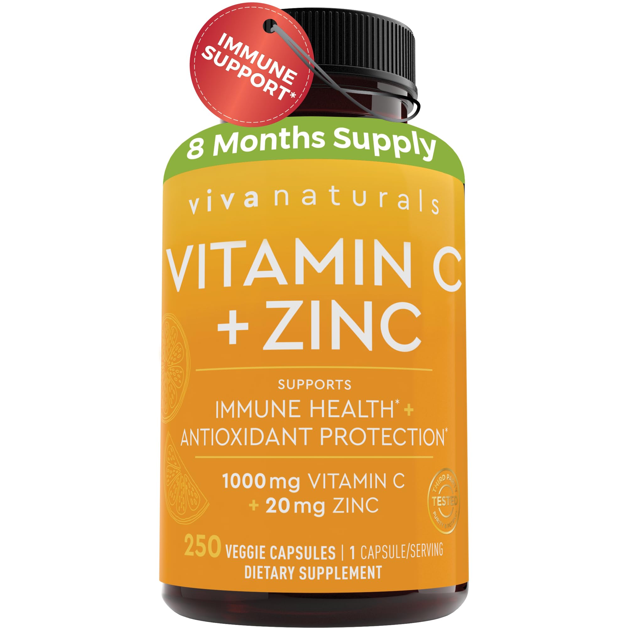 Viva Naturals Vitamin C + Zinc Sulfate capsules front view
