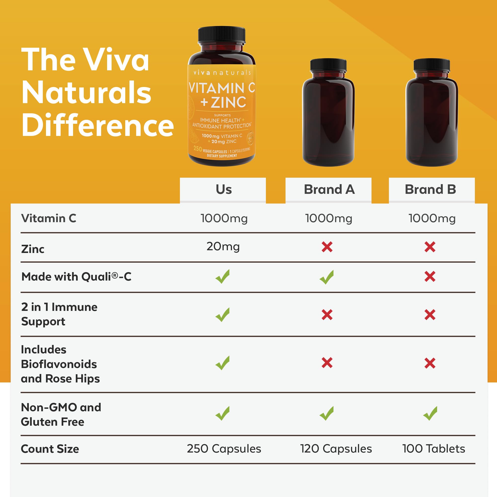 Viva Naturals Vitamin C + Zinc Sulfate capsules ingredients close-up