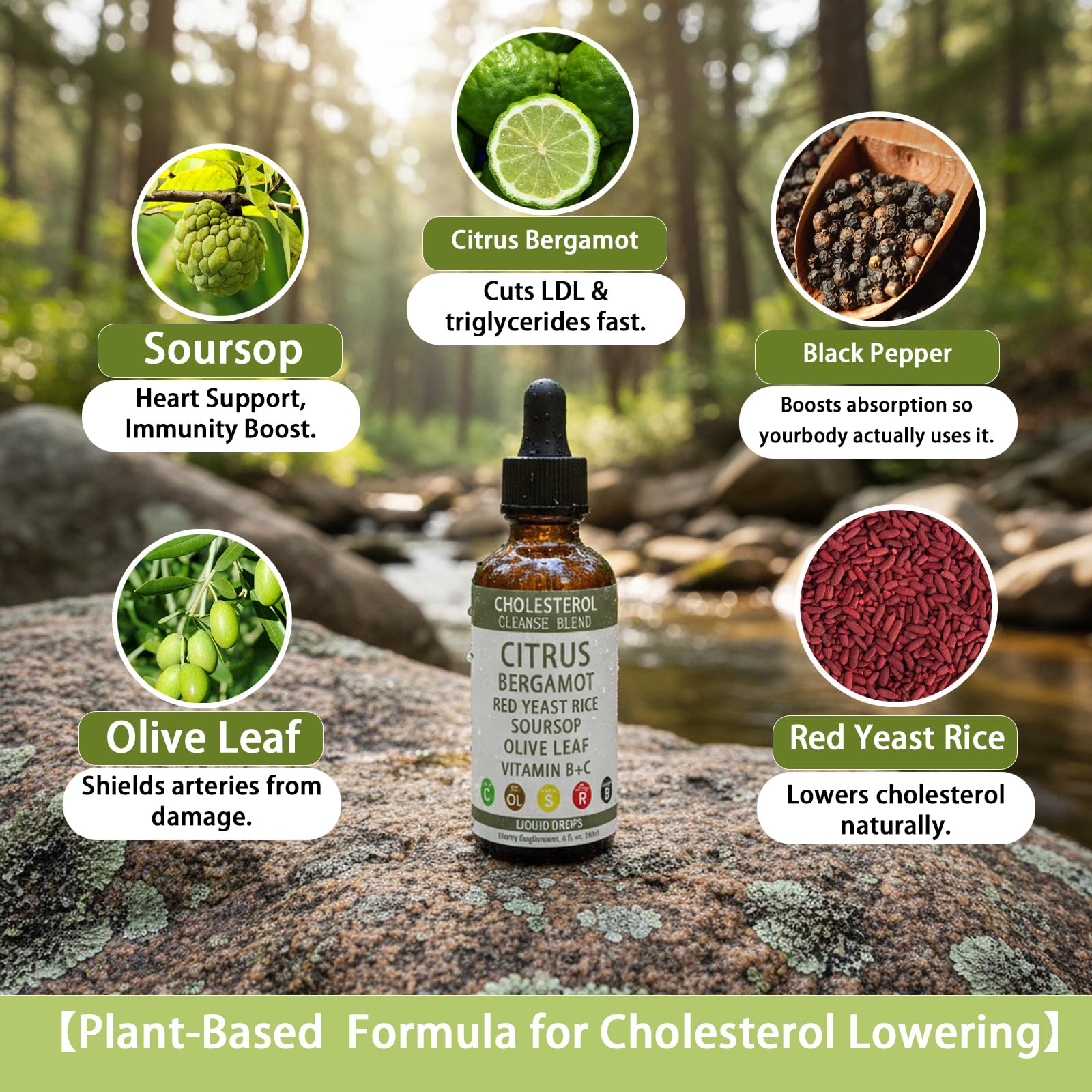 VivaMelhor Red Yeast Rice Citrus Bergamot Drops in a glass of water