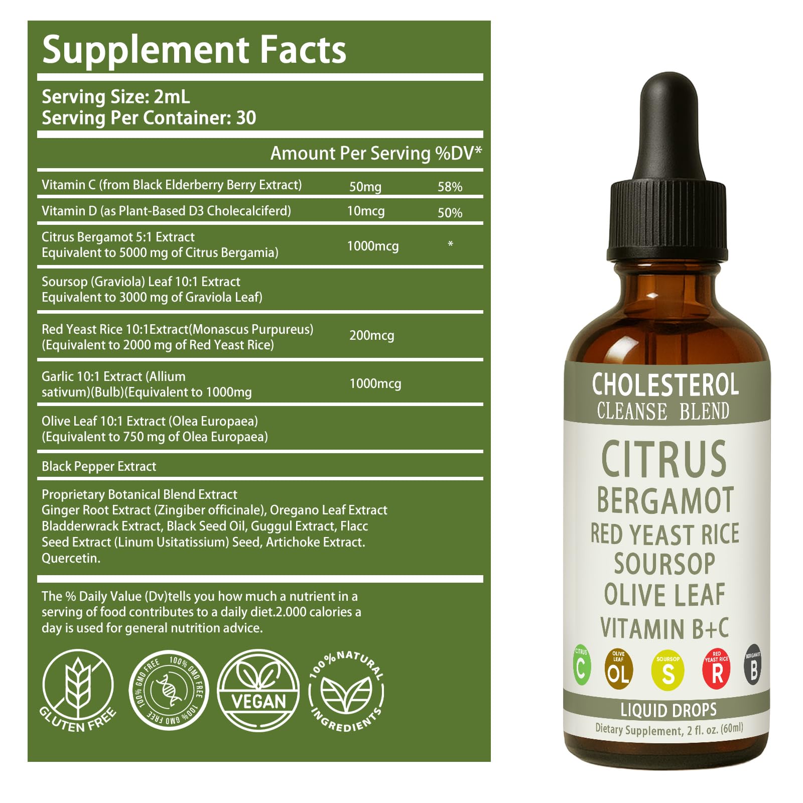 VivaMelhor Red Yeast Rice Citrus Bergamot Drops packaging details
