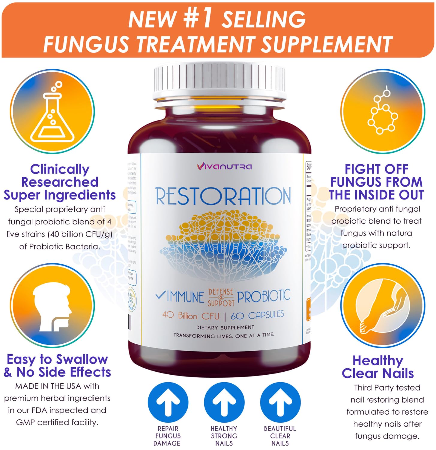 VIVANUTRA Probiotic Fungus Blend 40 Billion CFUs bottle side view