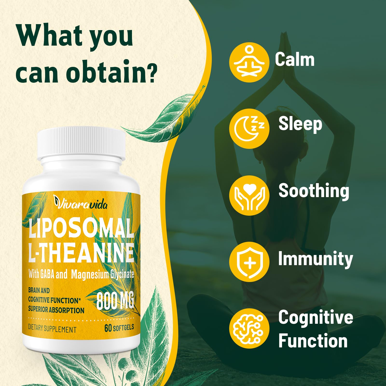 Vivaravida L-Theanine Softgels back view with ingredient list