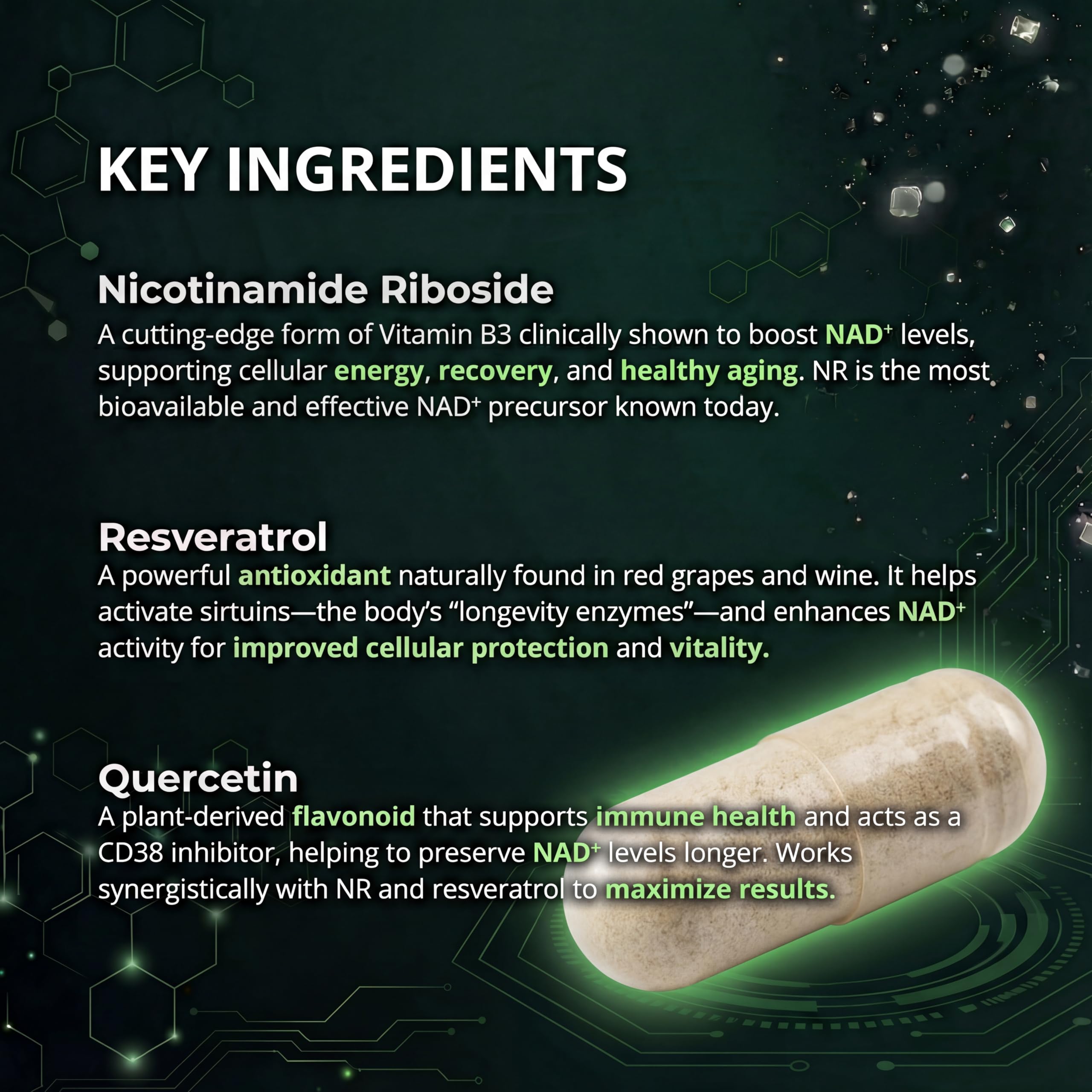 VivaThrive NAD+ Complex Resveratrol Supplement ingredients list