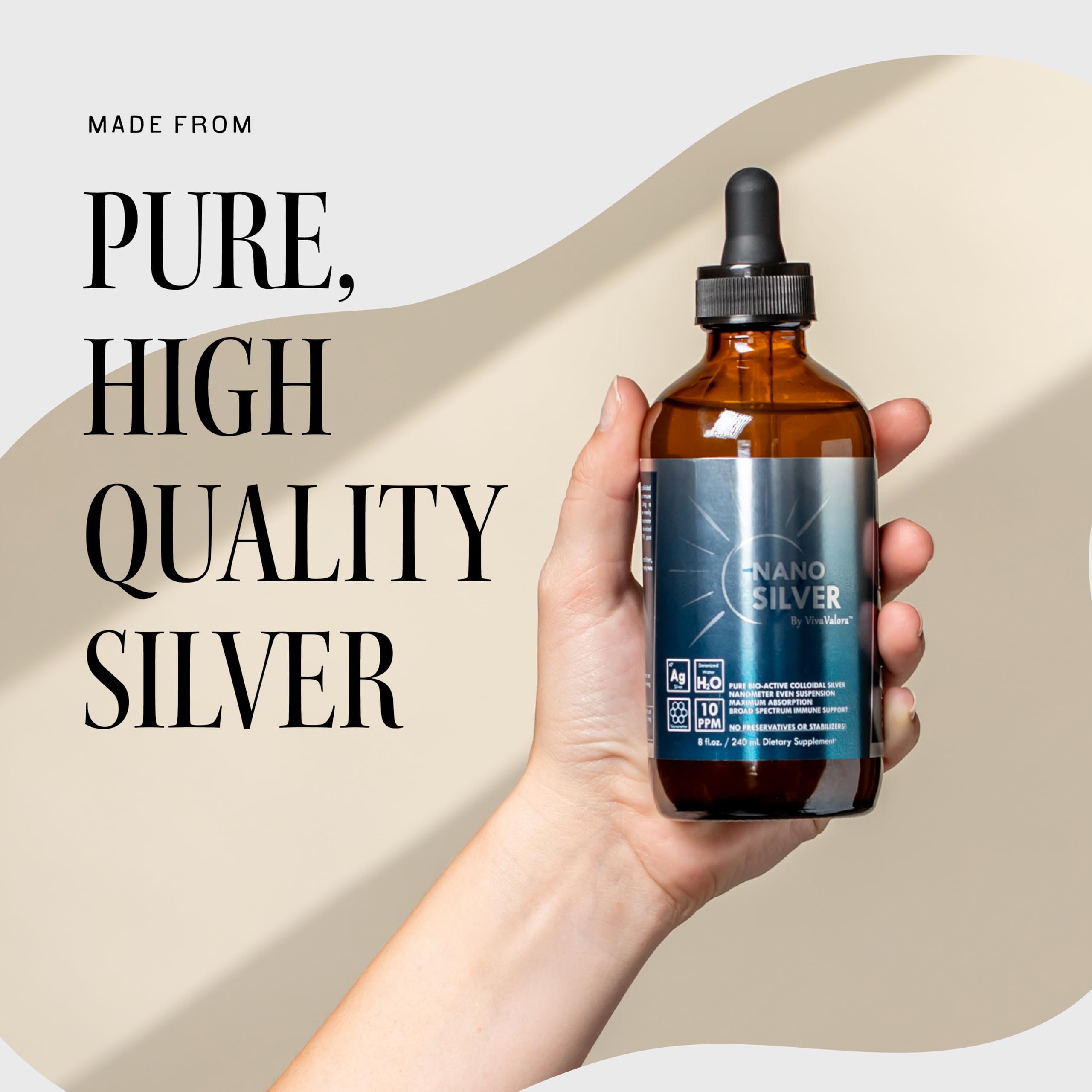 VivaValora Colloidal Silver Liquid 10 PPM dropper close-up