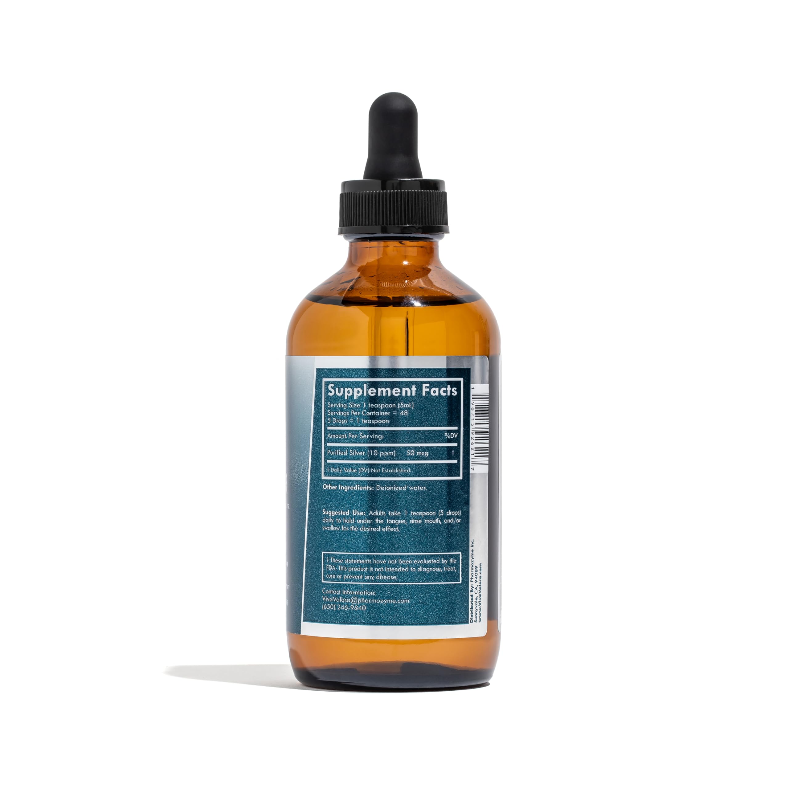 VivaValora Colloidal Silver Liquid 10 PPM label close-up
