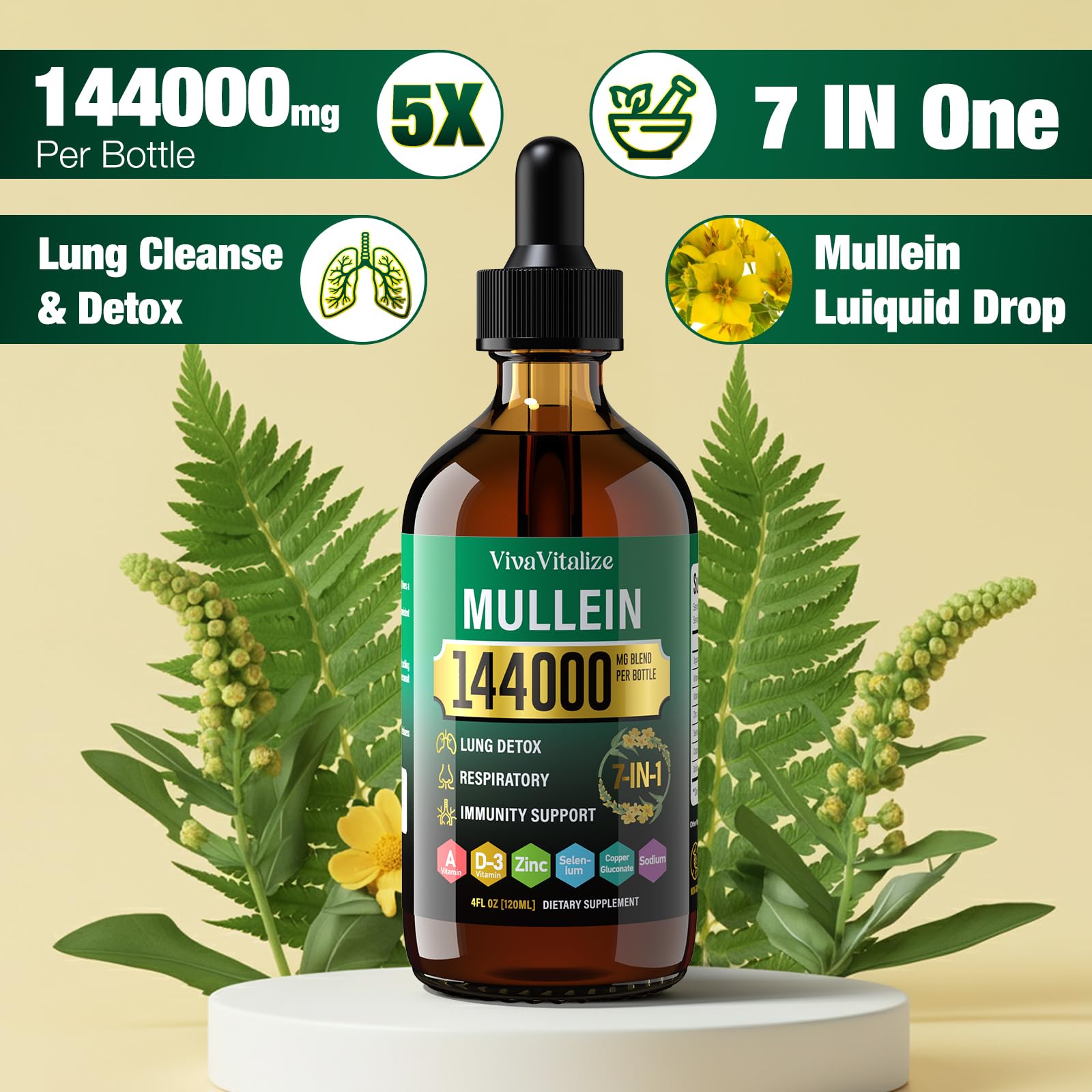 VivaVitalize Mullein Drops 120ml bottle with dropper
