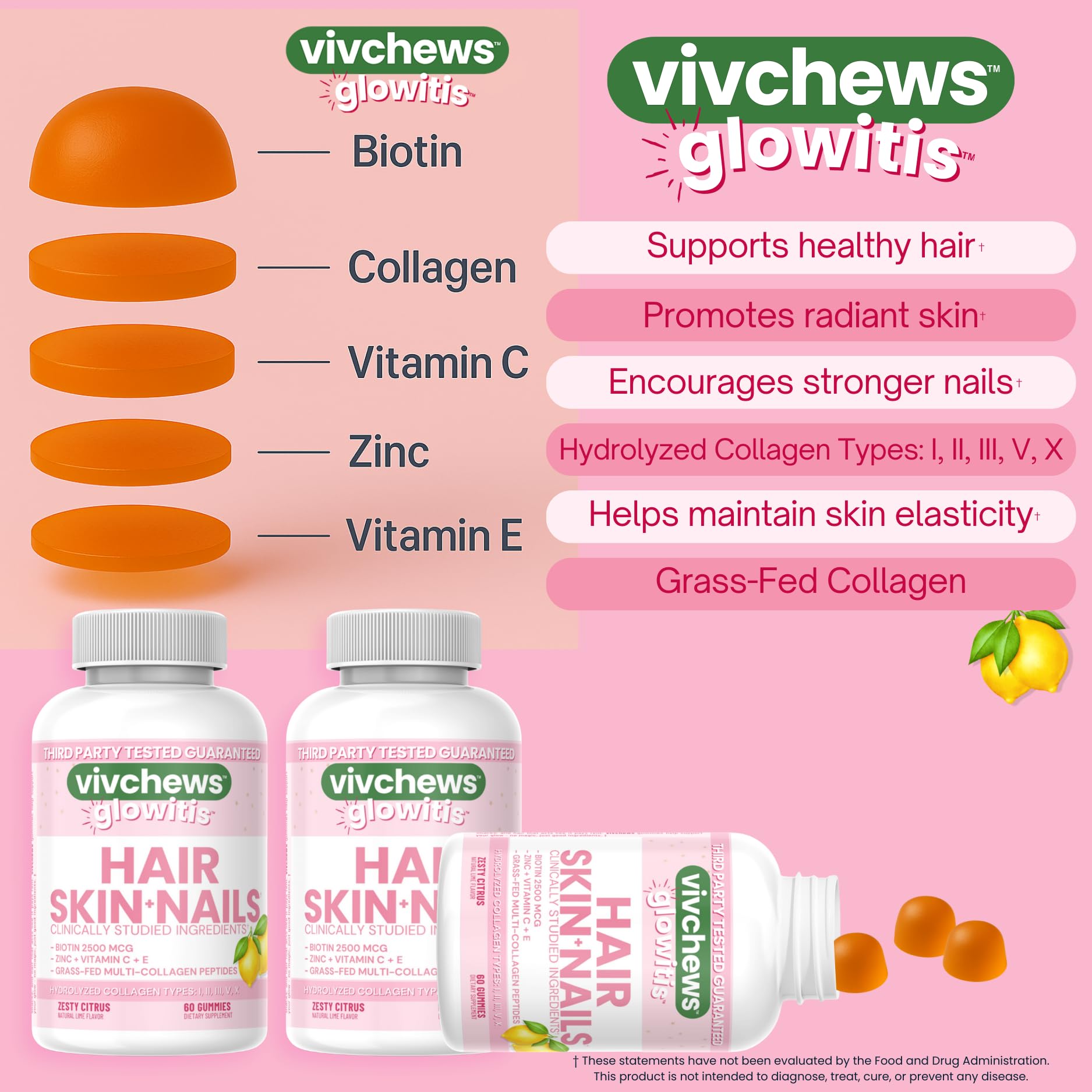 vivchews Biotin Gummies close-up of zesty citrus flavour