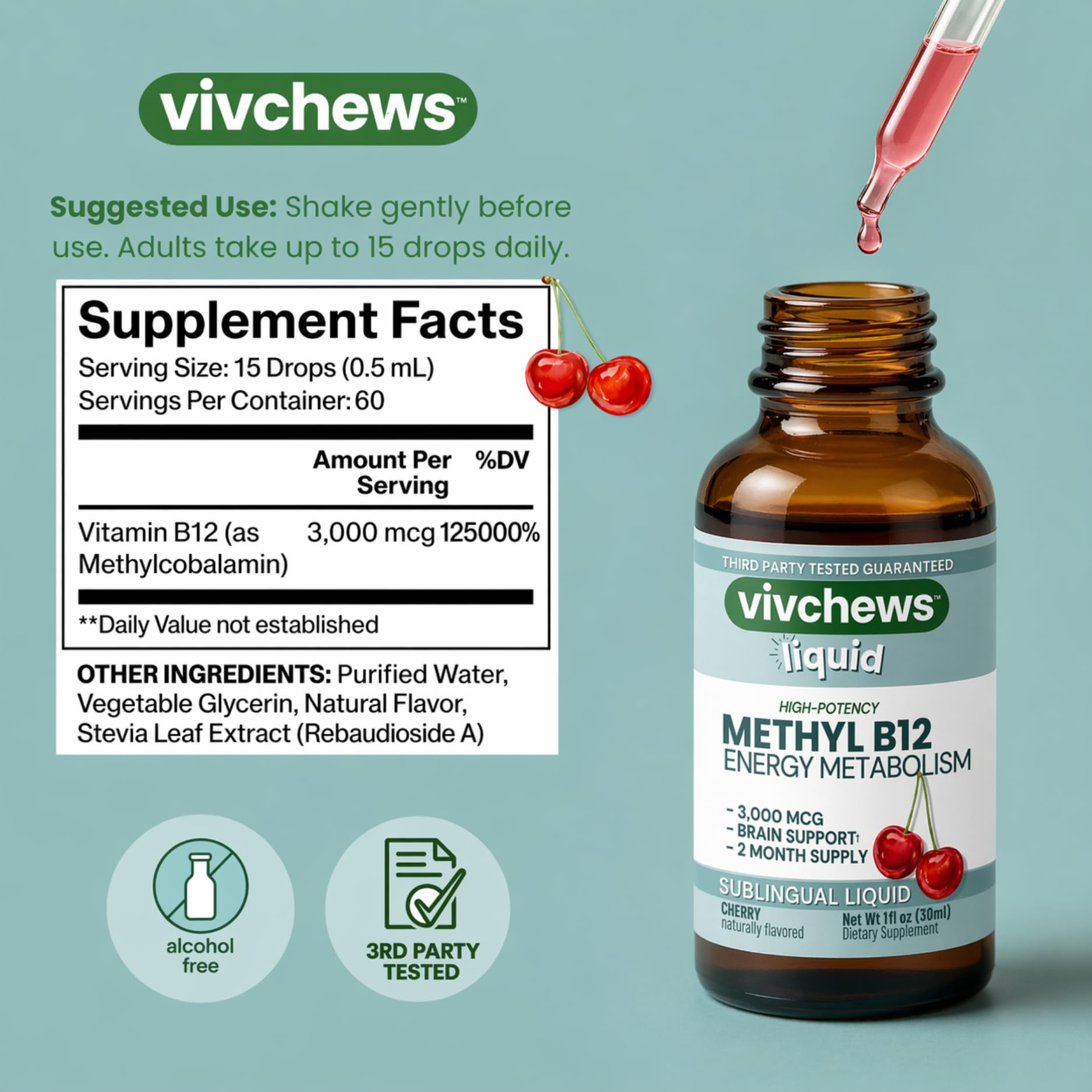 vivchews Methyl B12 Liquid Drops packaging side view