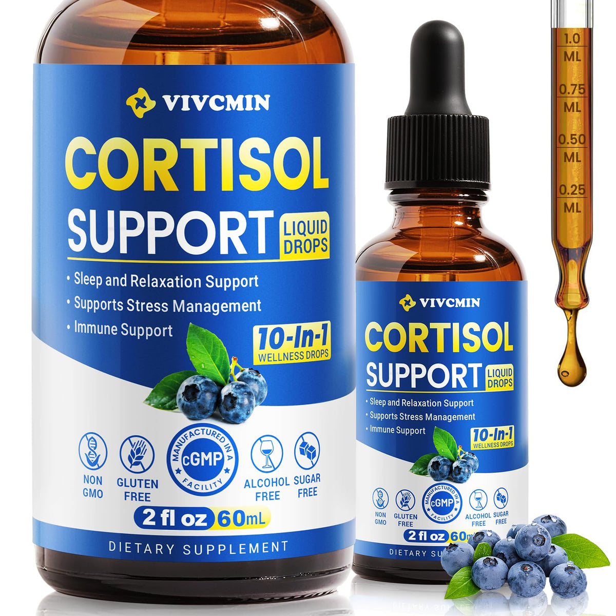 vivcmin 10-in-1 Cortisol Reducer Liquid Supplement front view