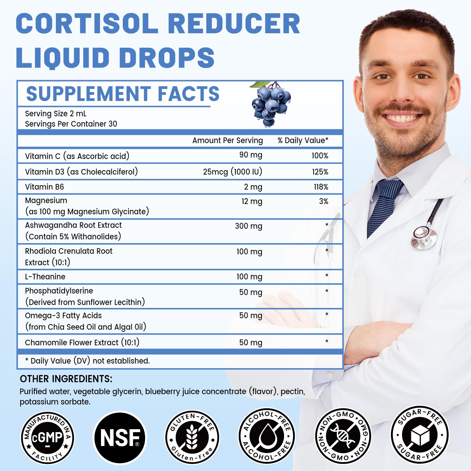 vivcmin 10-in-1 Cortisol Reducer Liquid Supplement ingredients list