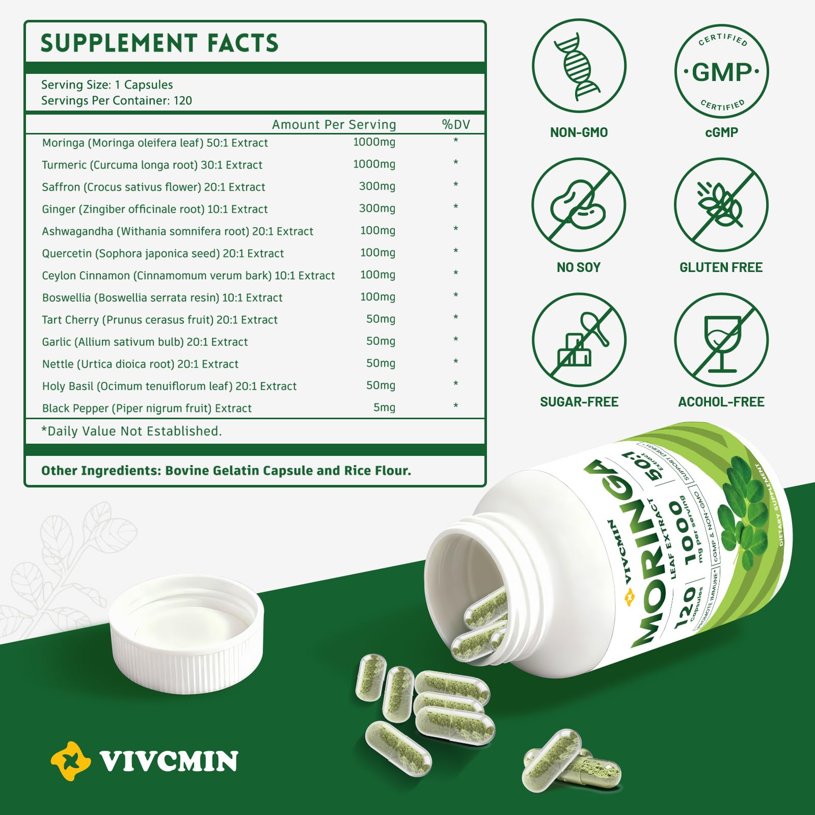 vivcmin Moringa Capsules with a measuring spoon