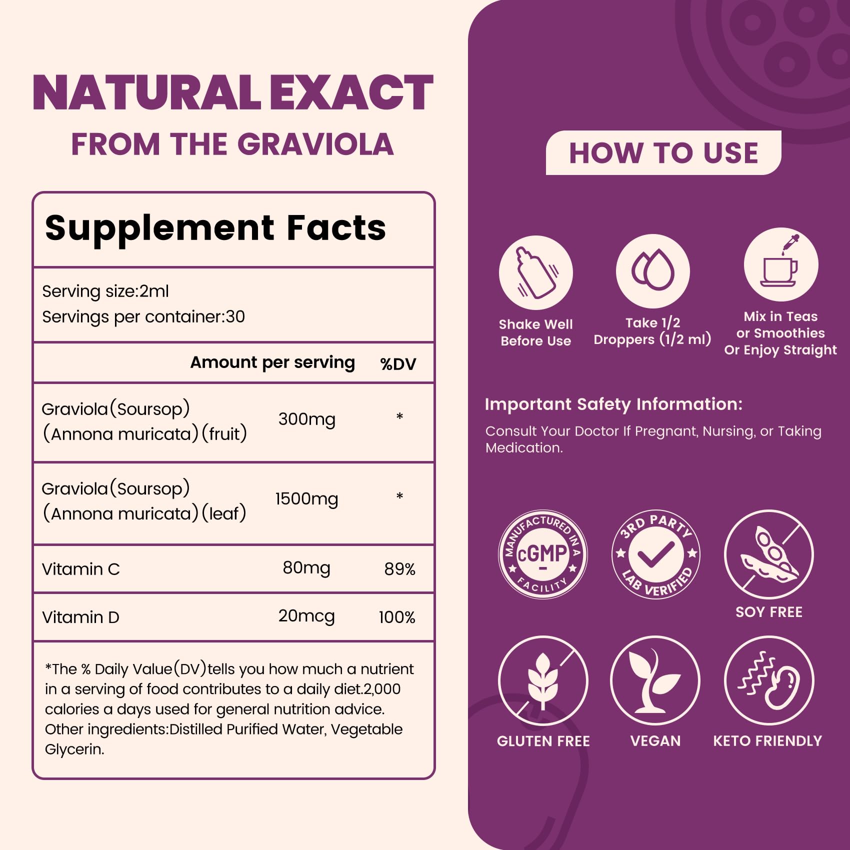 vivcmin Soursop Drops 30ml dosage instructions