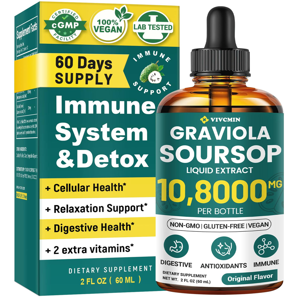 vivcmin Soursop Drops front view with dropper