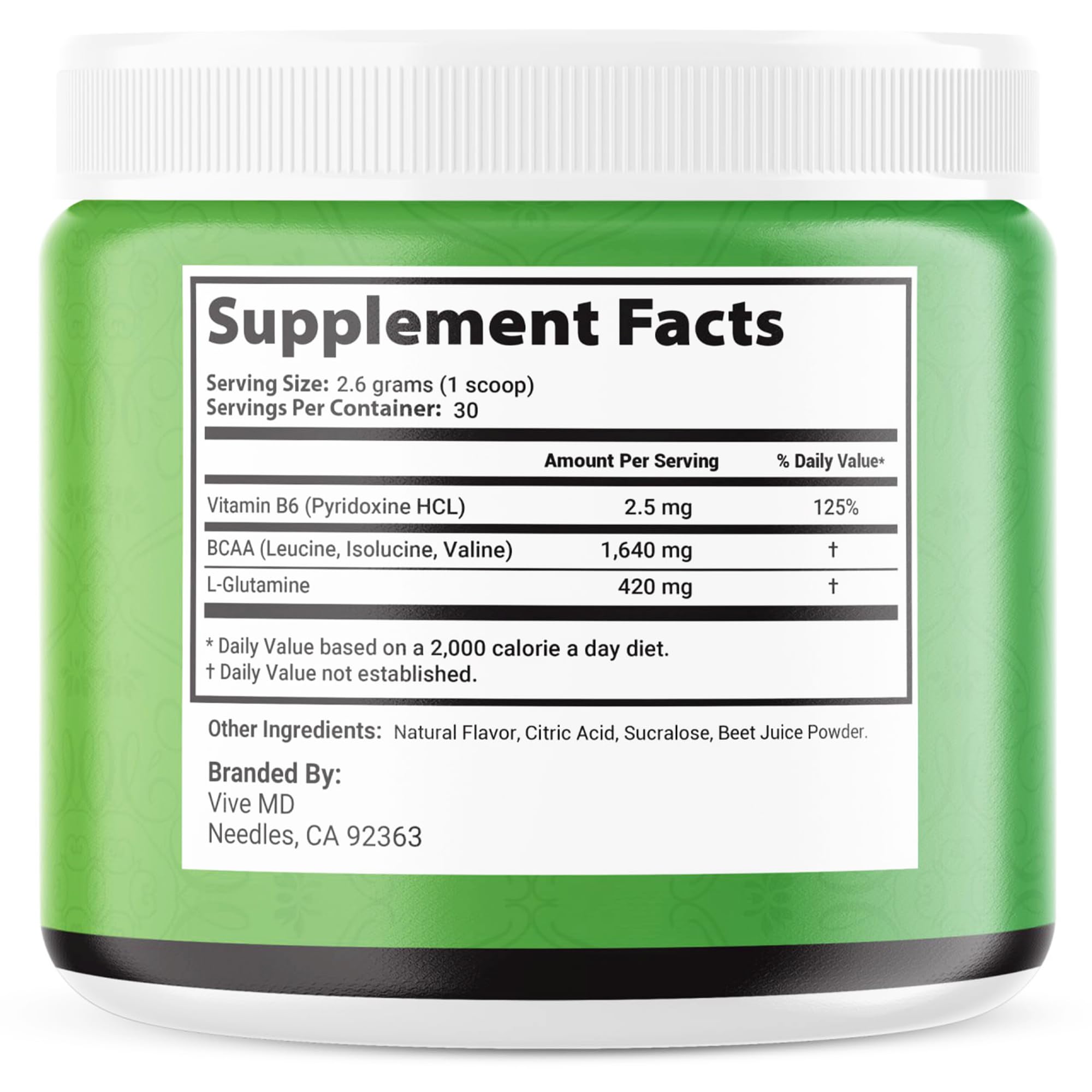 VIVE MD BCAA Supplement 109g side view