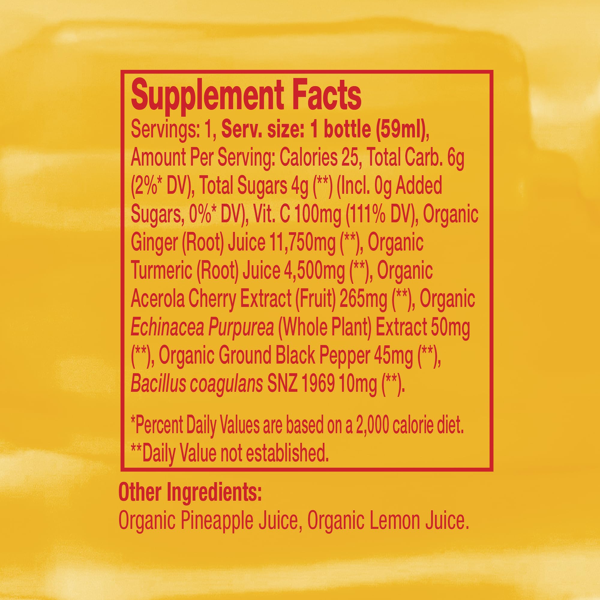 Vive Organic Fresh Pressed daily wellness Shots ingredients close-up
