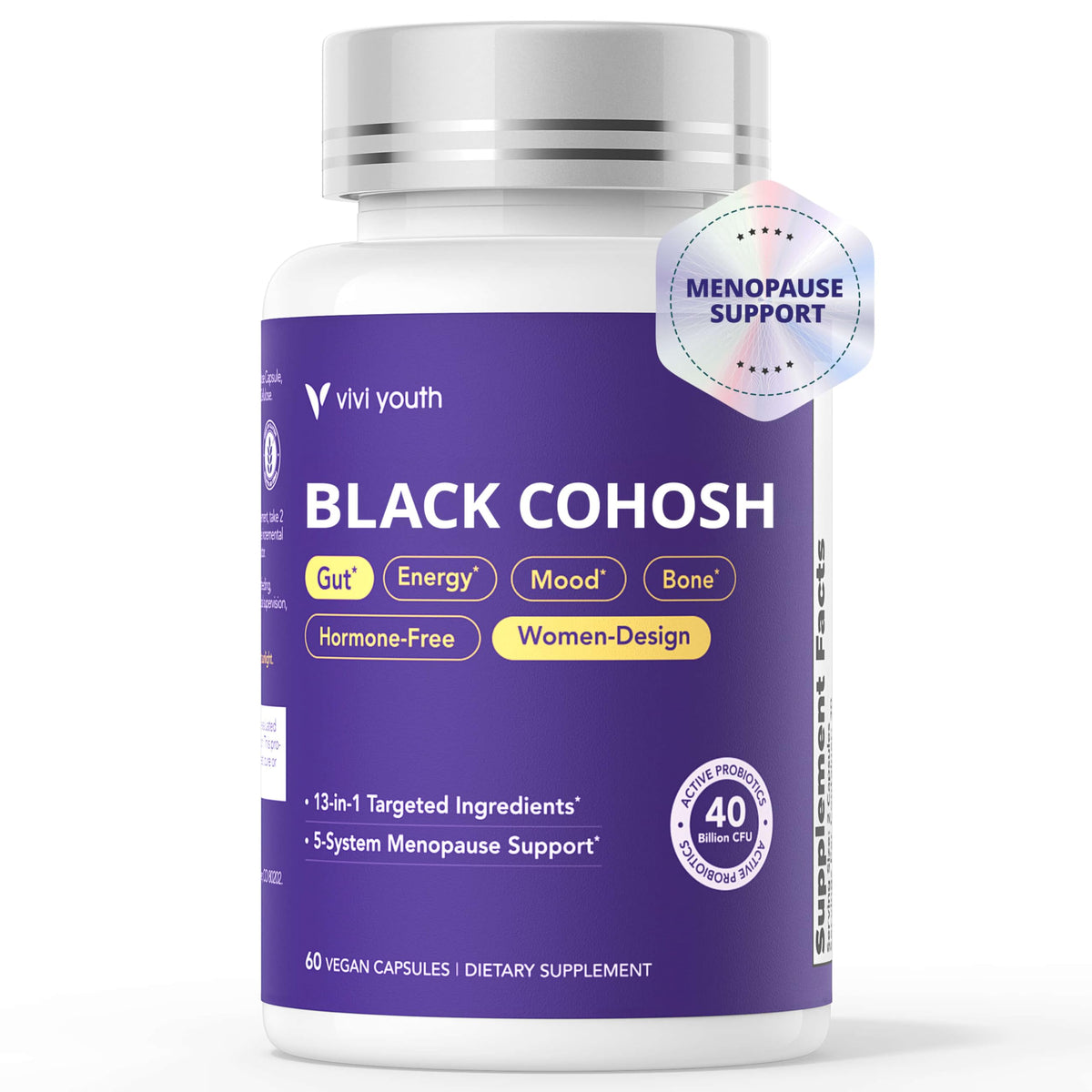 VIVI Youth Black Cohosh Supplement 5:1 Extract 60 Capsules front view