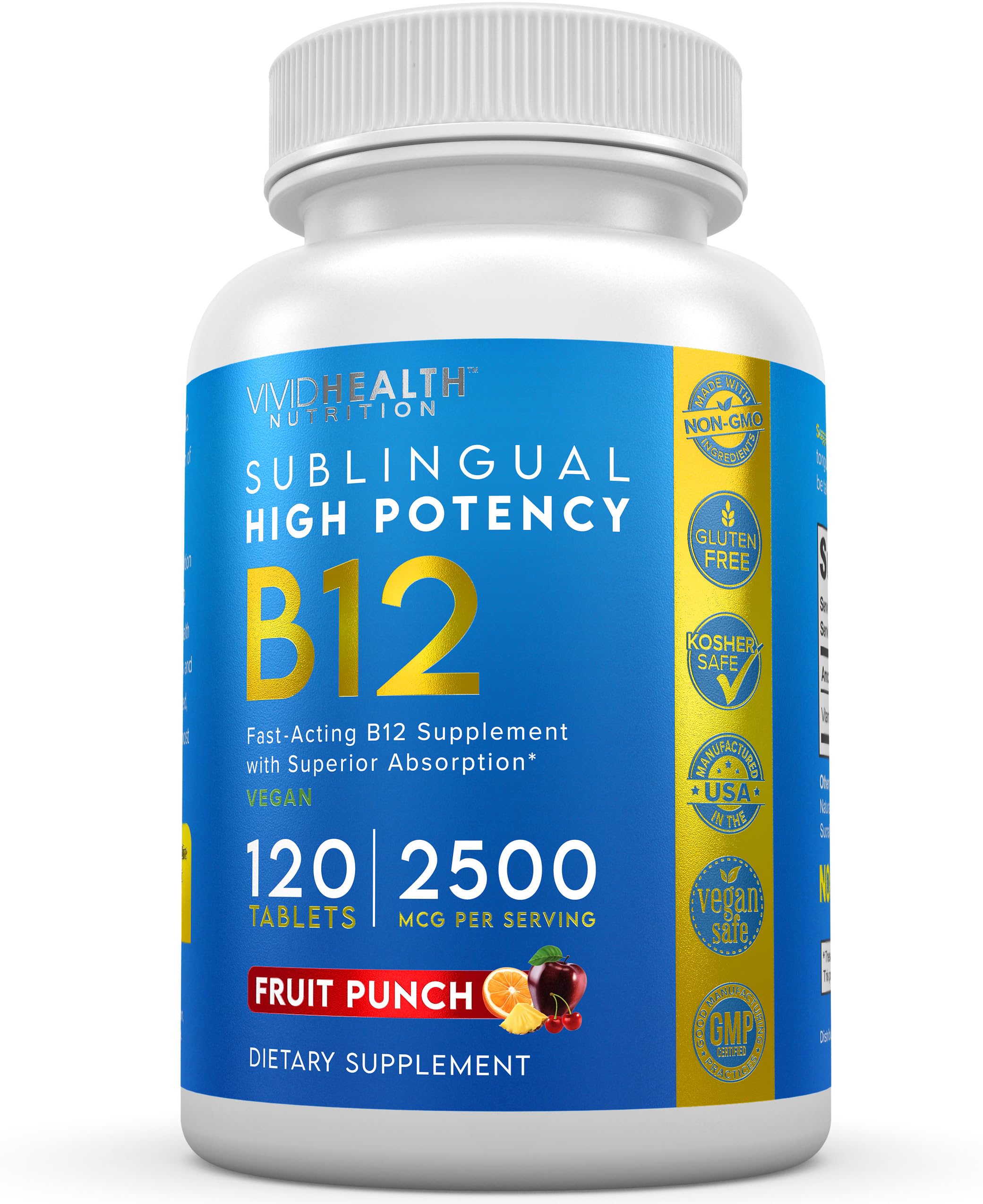 Vivid Health Nutrition B12 Sublingual 2500mcg front view