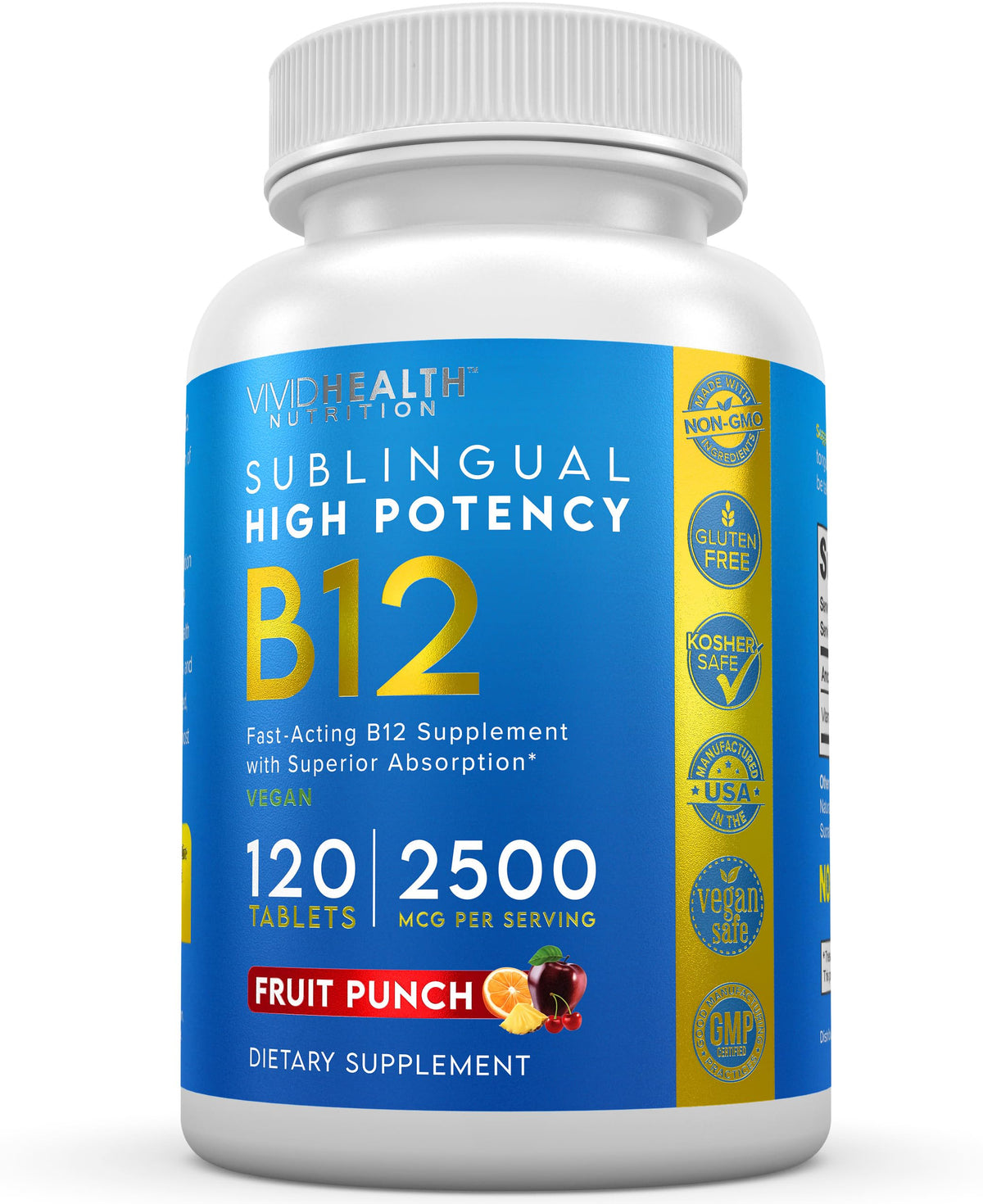 Vivid Health Nutrition B12 Sublingual 2500mcg front view