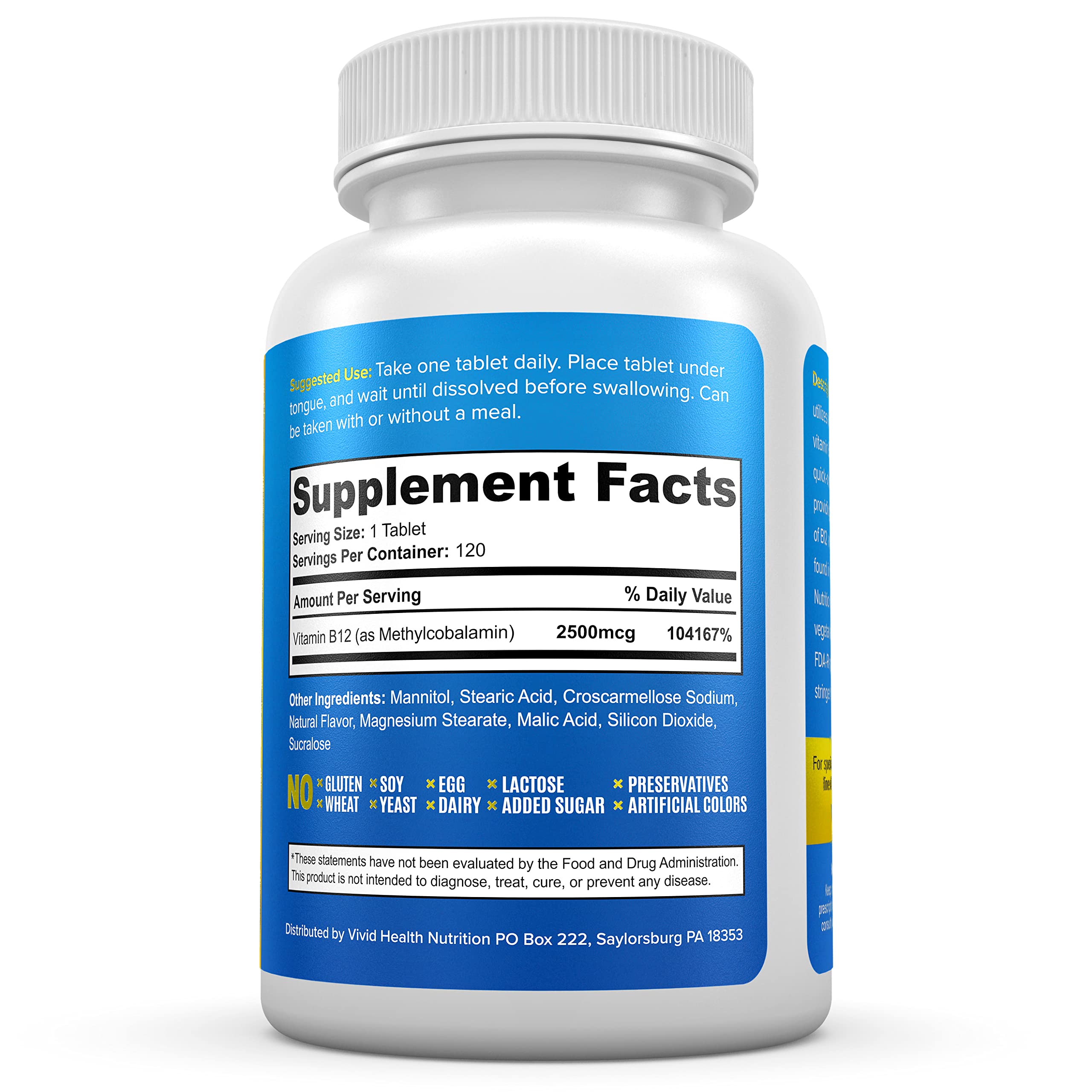 Vivid Health Nutrition B12 Sublingual tablet close-up