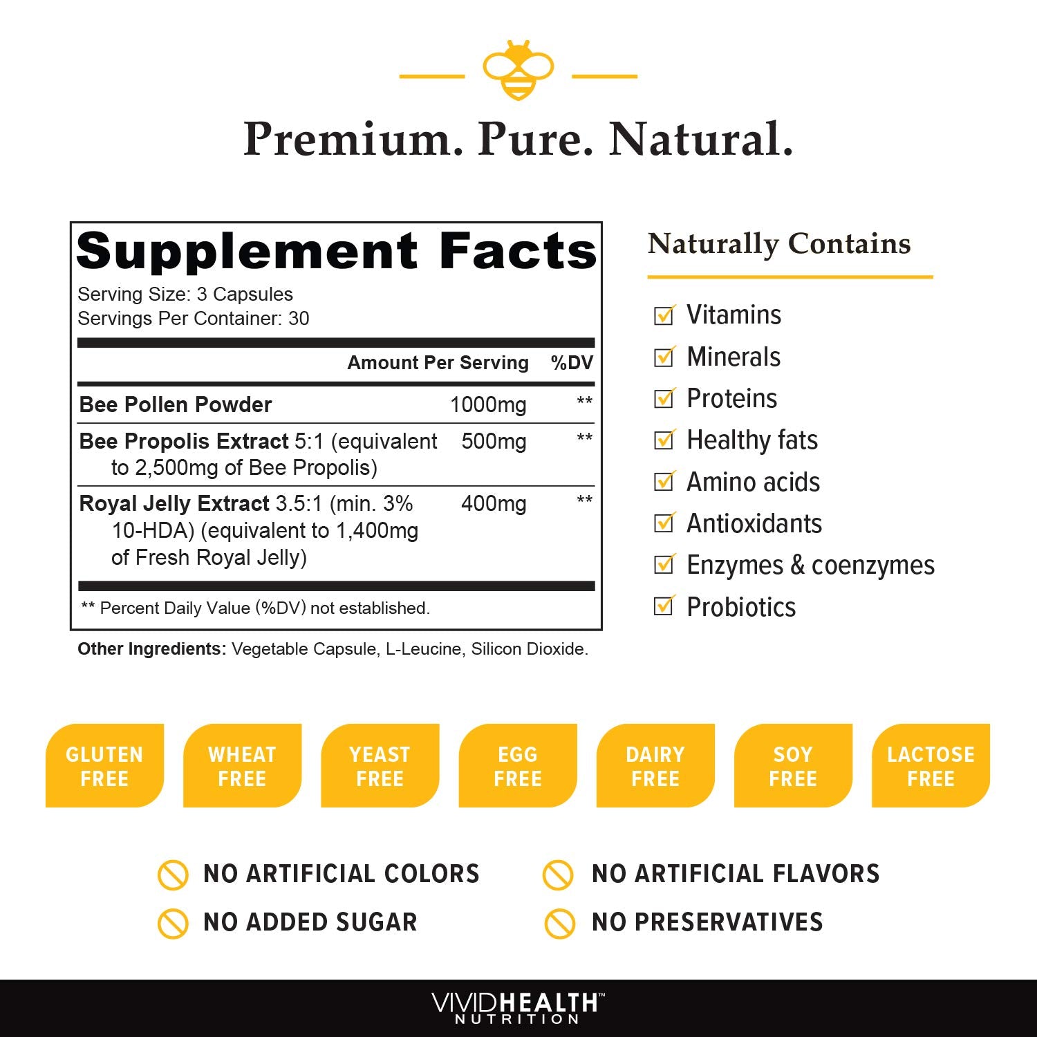 Vivid Health Nutrition Royal Jelly Supplement side view