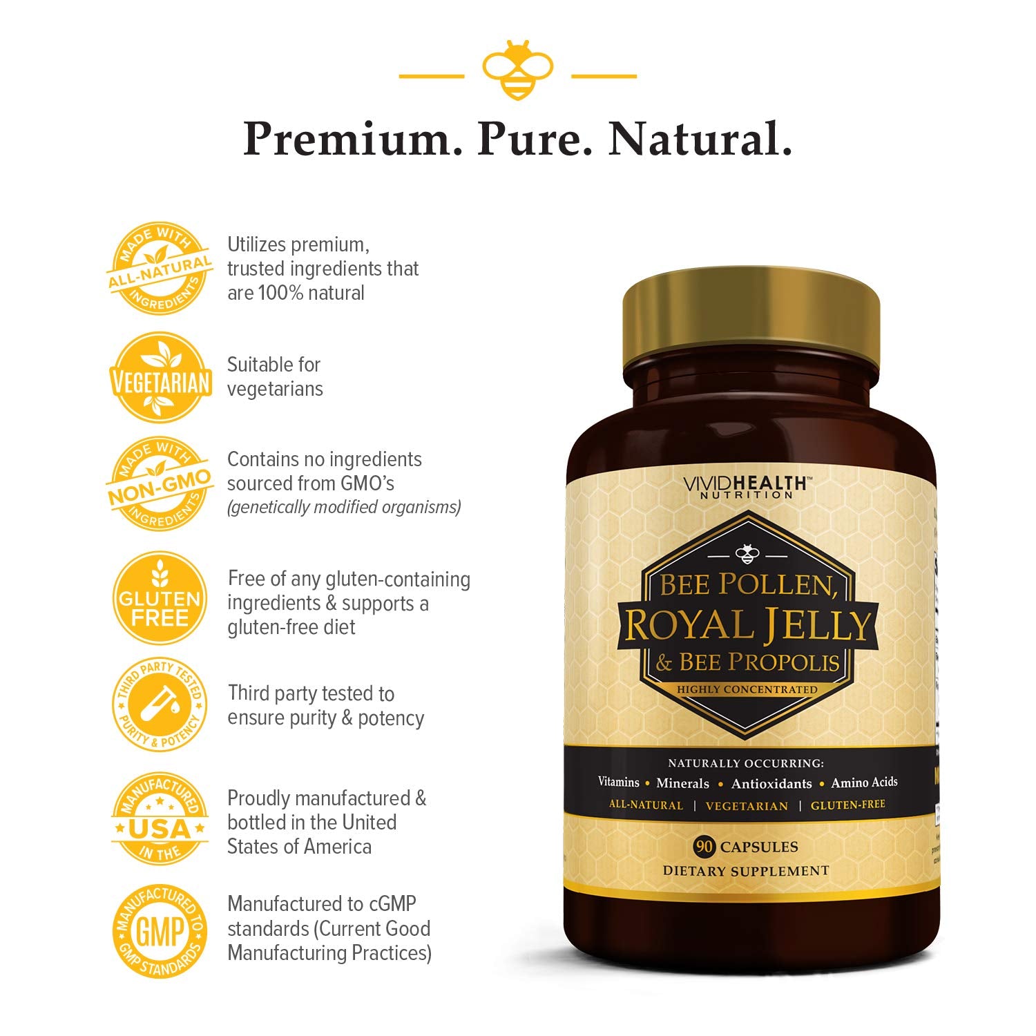 Vivid Health Nutrition Royal Jelly Supplement with bee pollen