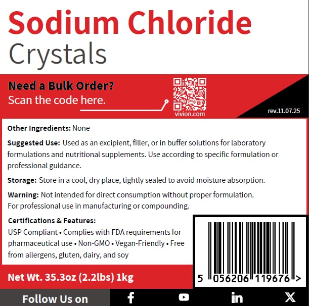 Vivion Sodium Chloride USP Grade 1kg for chemical processing