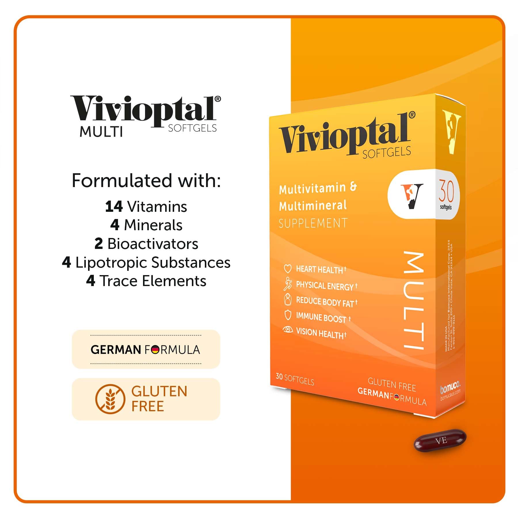 Vivioptal Vitamins Multivitamin Softgels displayed on a table