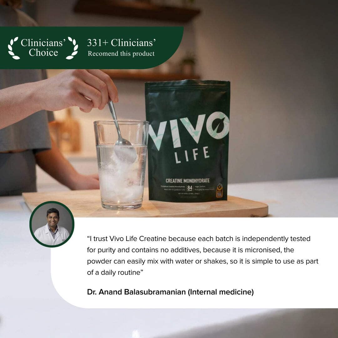 Vivo Life Creatine Monohydrate Powder 252g with water
