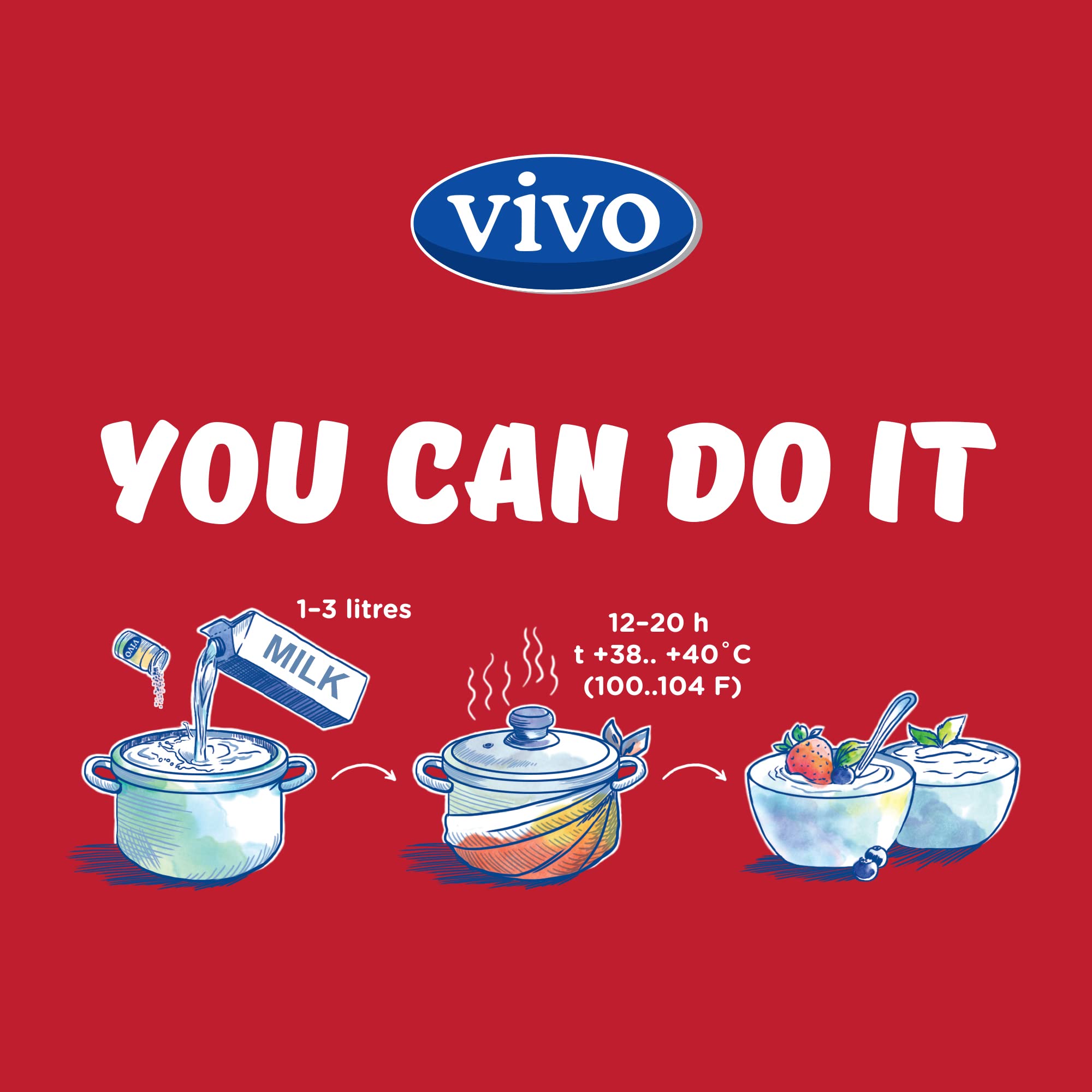 VIVO Probiotic Yogurt Starter in a bowl with yogurt