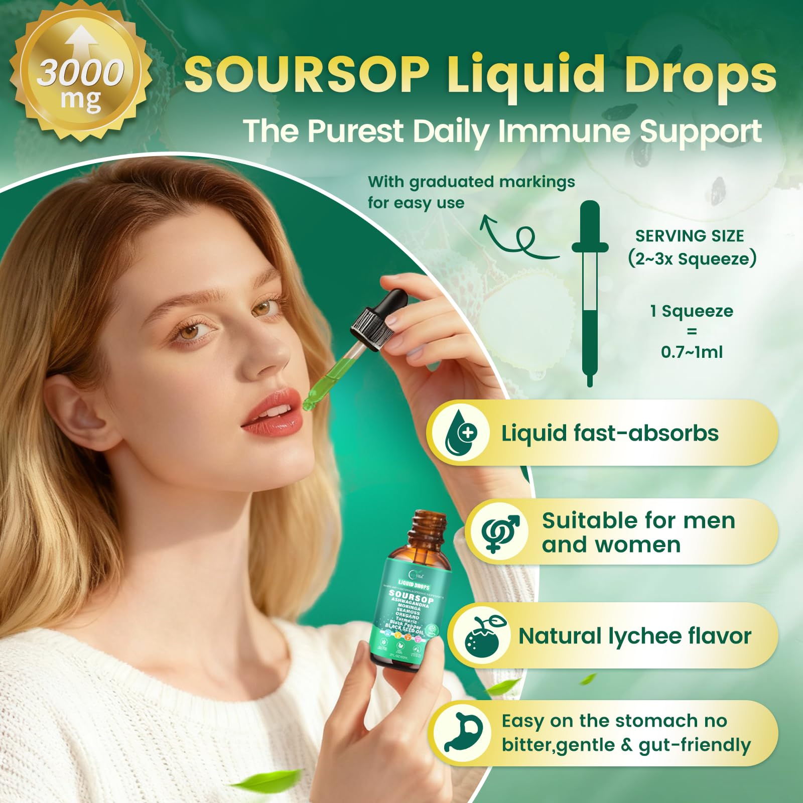 VivoNu 2000mg Soursop & 12-in-1 Super Herb Blend liquid supplement back view