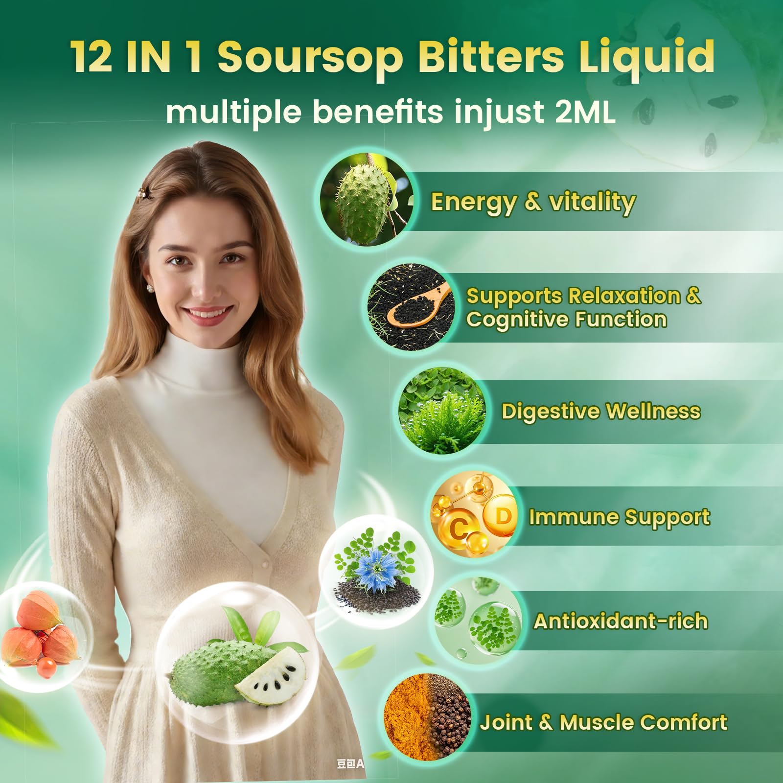 VivoNu 2000mg Soursop & 12-in-1 Super Herb Blend liquid supplement side view