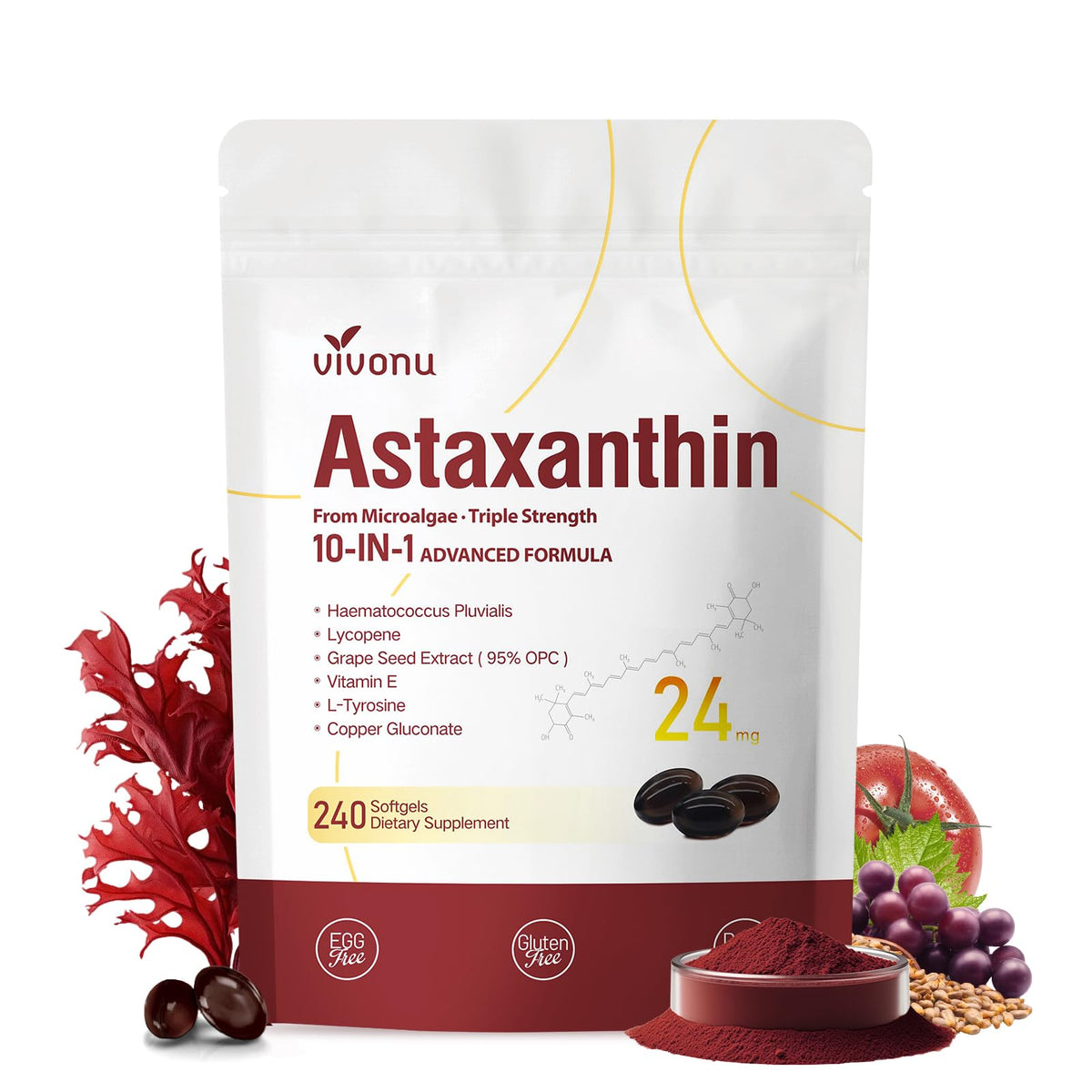 VivoNu Astaxanthin 240 capsules front view