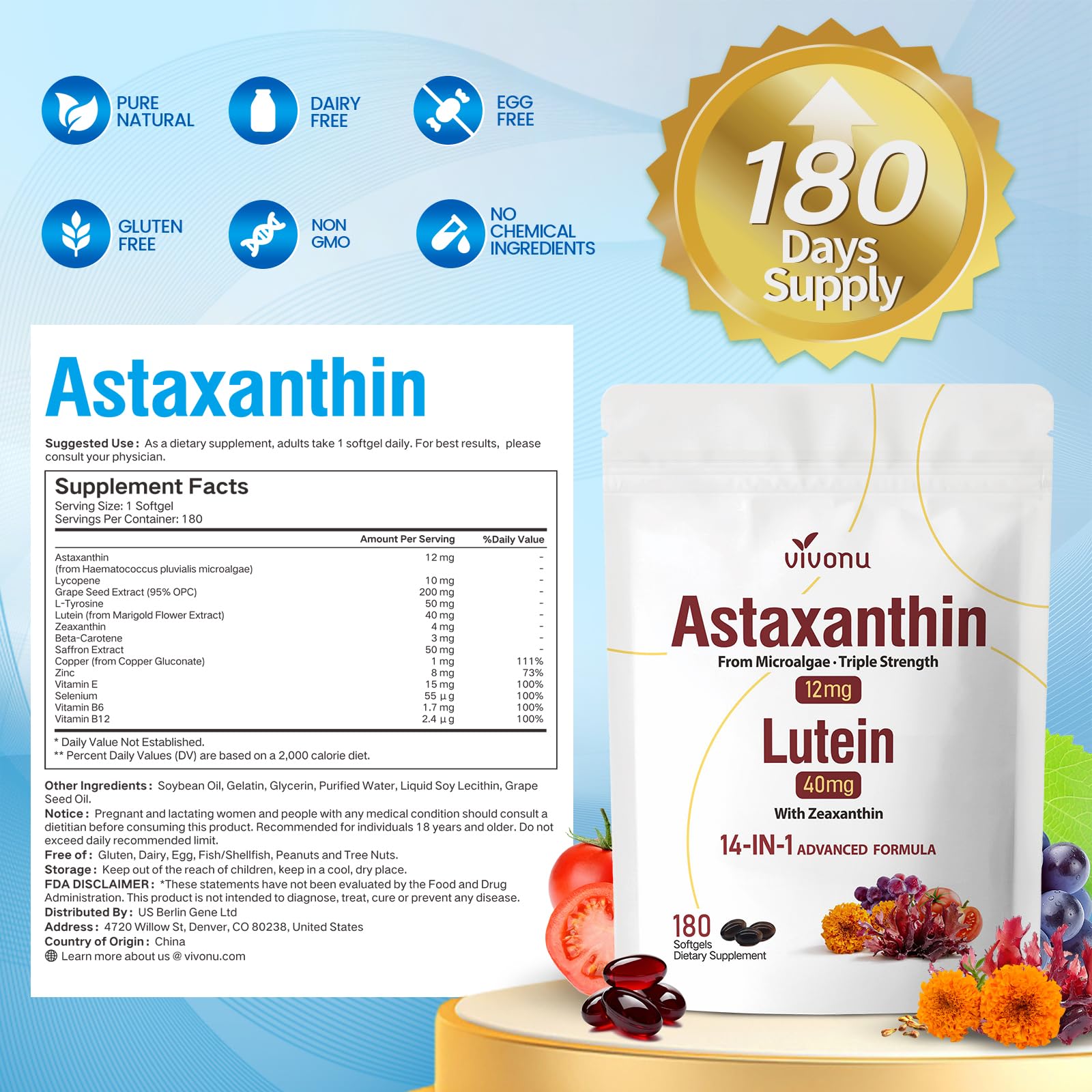 VivoNu Astaxanthin & Lutein product information