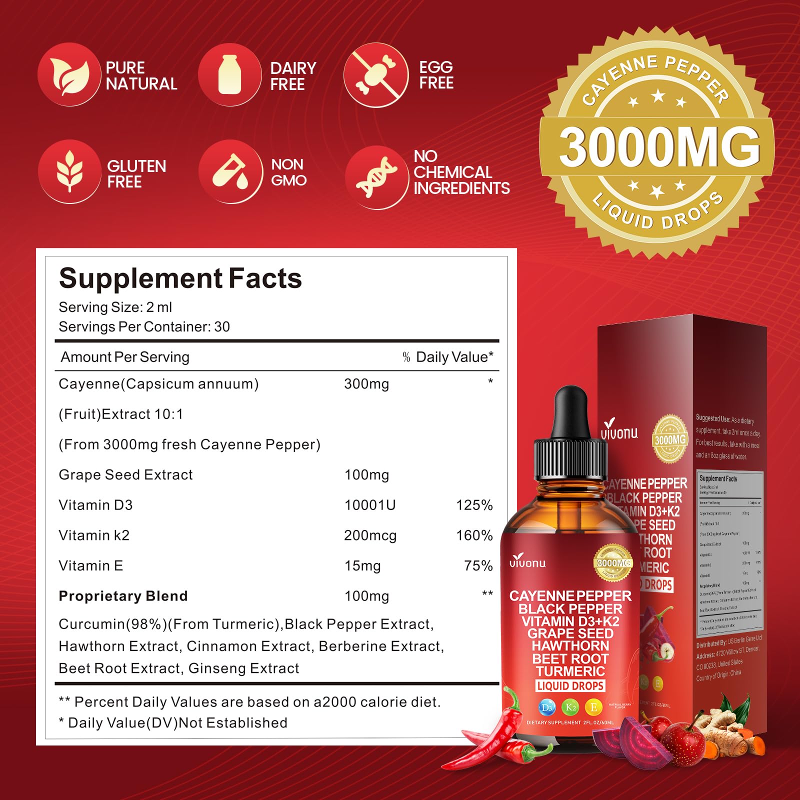VivoNu Cayenne Pepper Drops with a measuring spoon