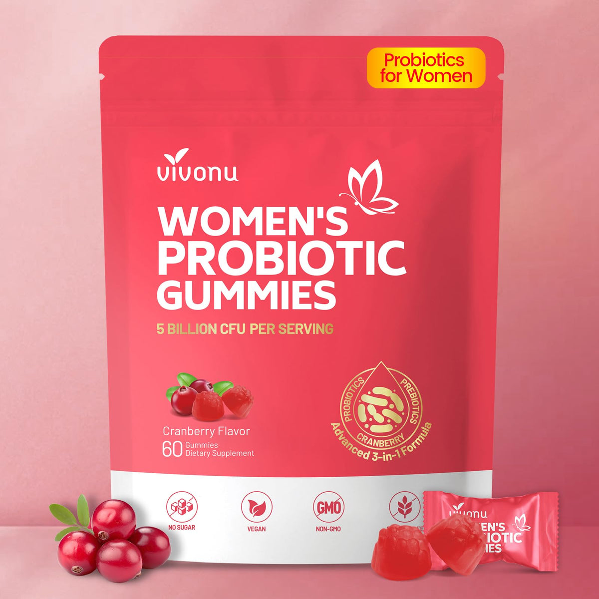 VivoNu Feminine Balance Gummies 60 count front view