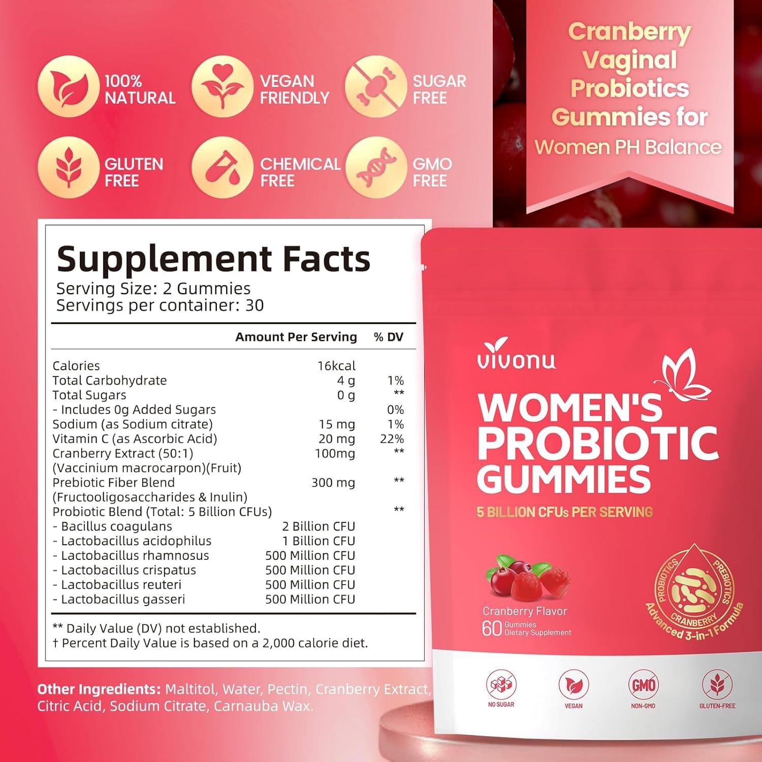 VivoNu Feminine Balance Gummies with fresh fruits