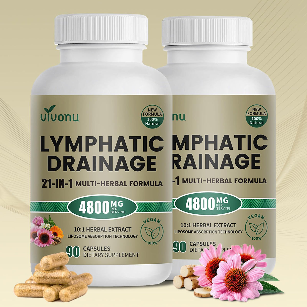 VivoNu Lymphatic Support Supplement 90 capsules front view