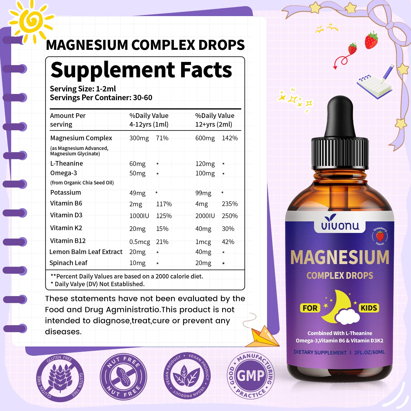 VivoNu Magnesium Glycinate Liquid Drops packaging