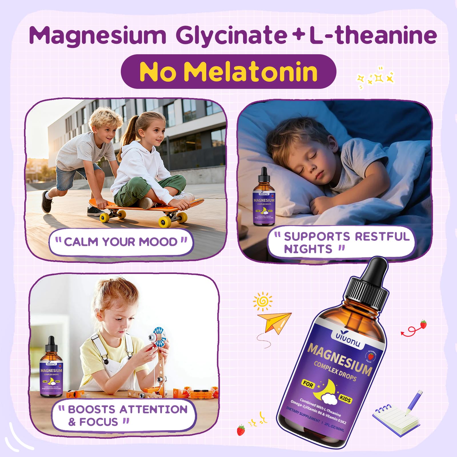 VivoNu Magnesium Glycinate Liquid Drops with measuring dropper