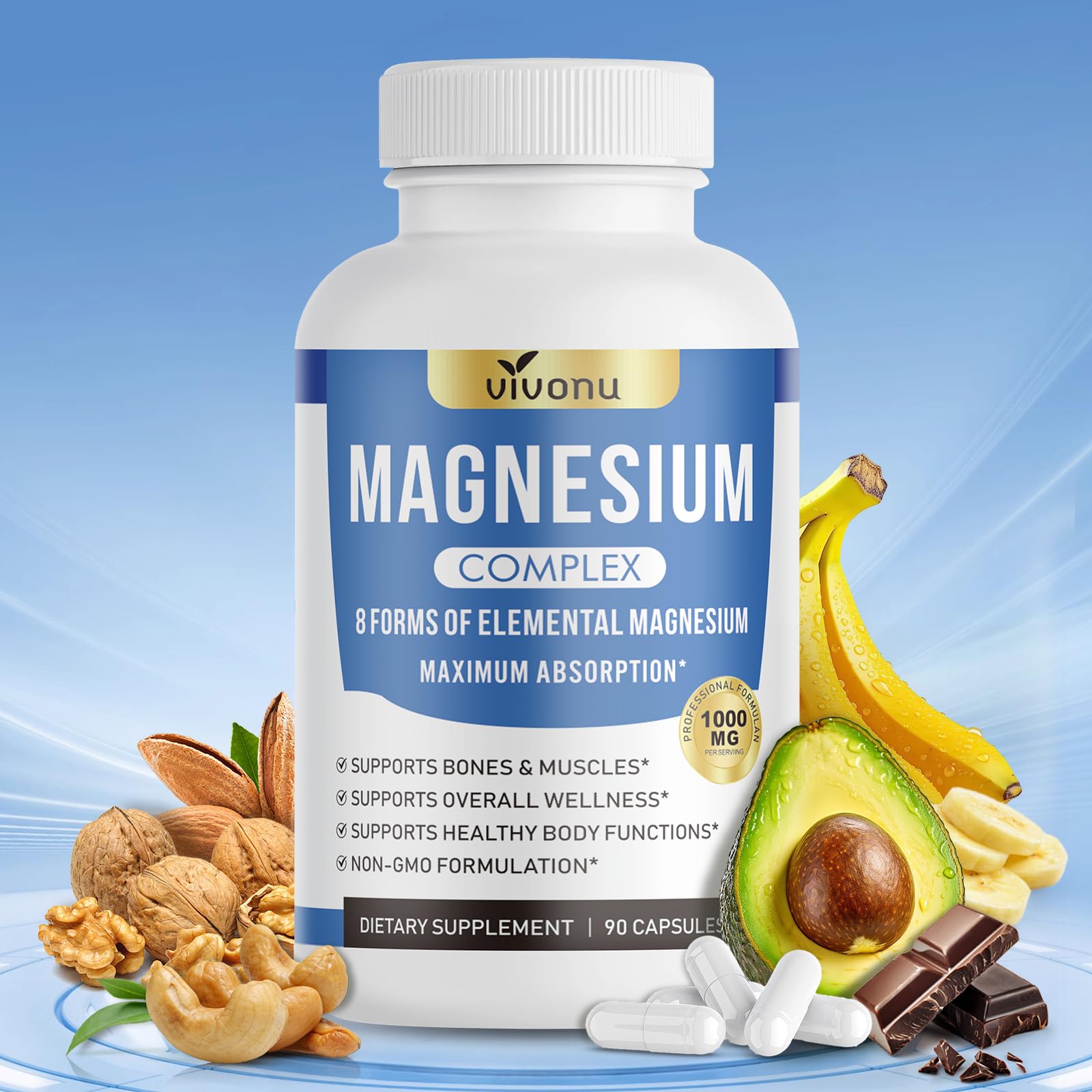 VivoNu Magnesium Supplement 1000mg bottle front view